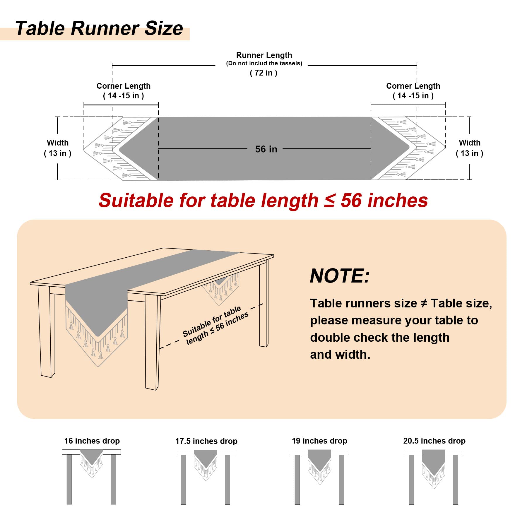 Loom And Mill Luxury Table Runner 72 Inches Long, Traditional Damask Jacquard Table Runners With Handmade Multi-Tassels For Dini