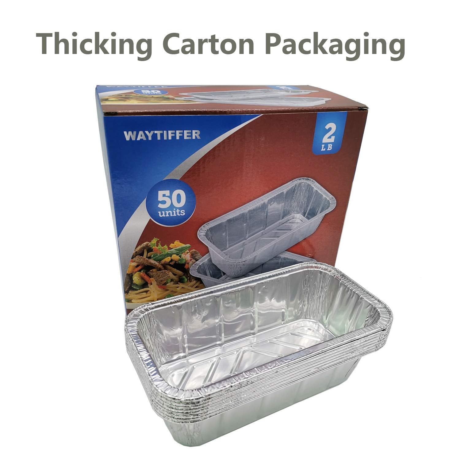 Waytiffer Loaf Pans [50 Pack] 2Lb Heavy Duty Disposable Aluminum Foil Premium Bread Tins Standard Size - 8.5'' X 4.5'' X 2.5'' P