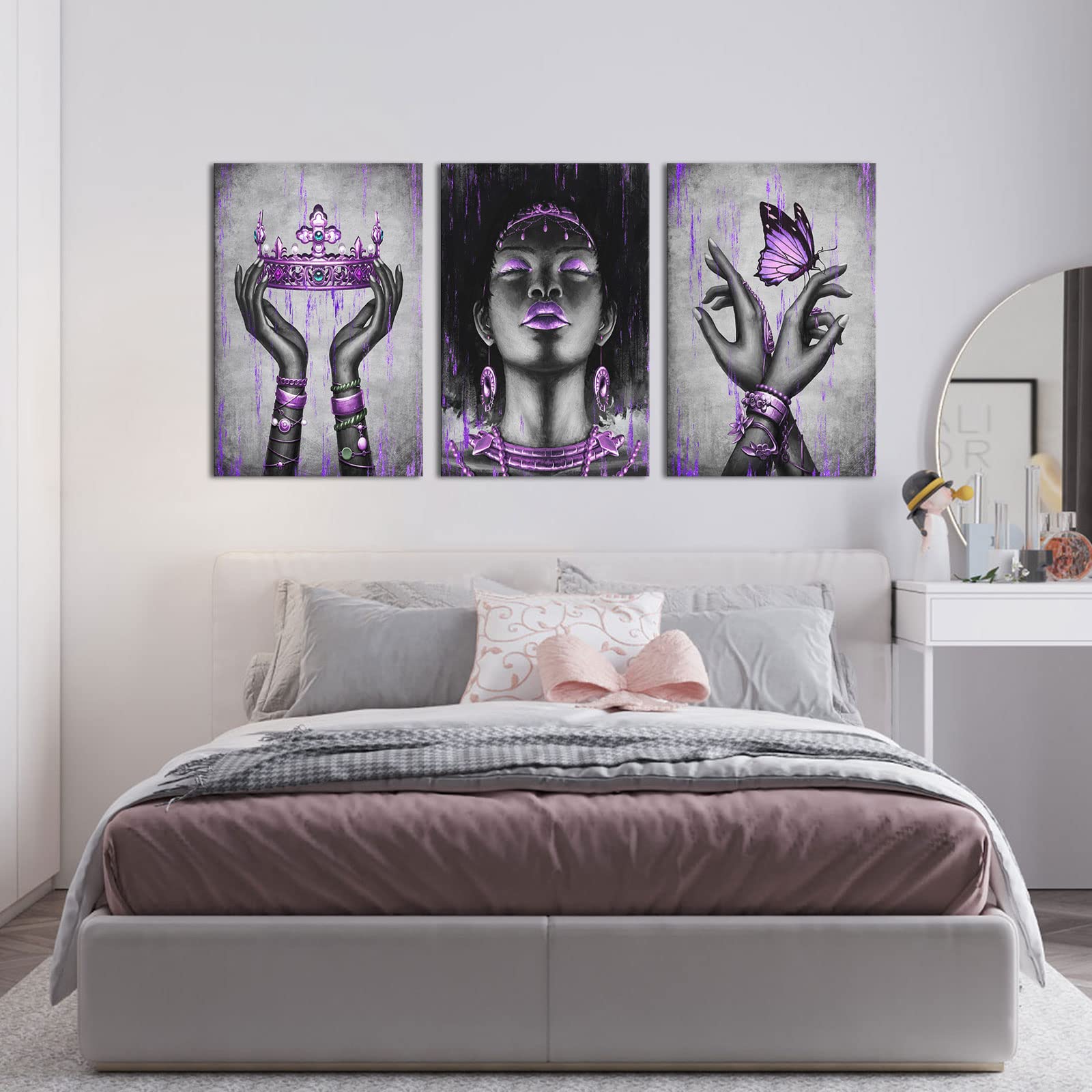 Kalormore Fashion African American Woman Painting Giclee Canvas Prints Elegant Black Girl With Purple Accessories Picture Poster