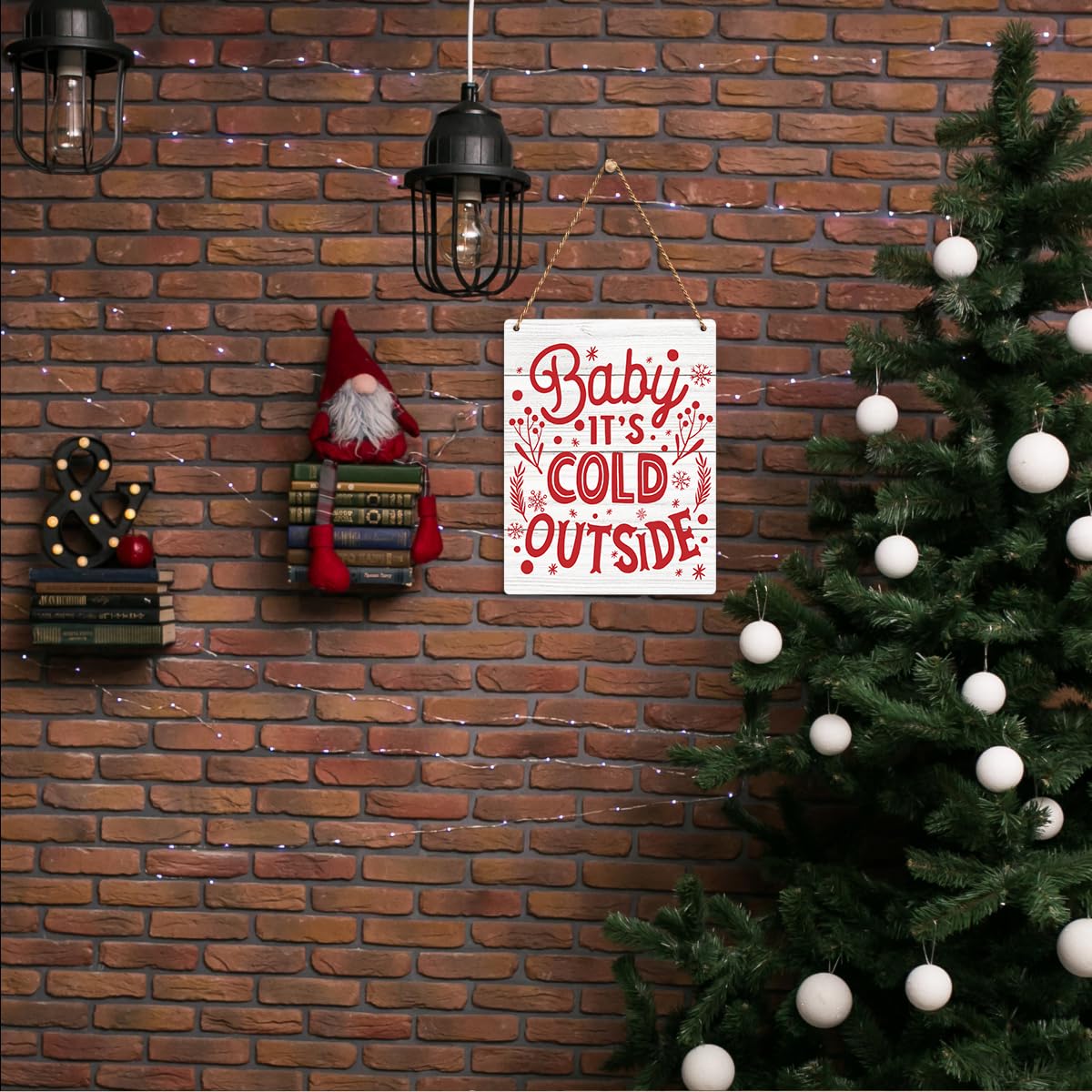 Gnomes Merry Christmas Wooden Sign Snowflake Winter Decoration Rustic Hanging Plaque Home Wall Art 8 x 10 Sign Wall Decor for Fa