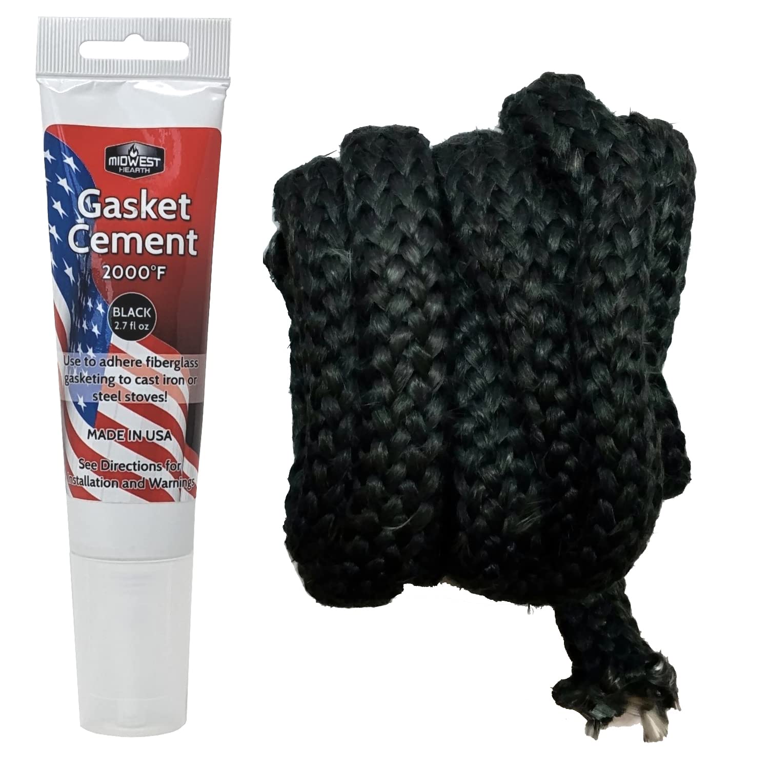 Midwest Hearth Wood Stove Replacement Gasket Kit For Woodburning Stoves - Graphite Impregnated Fiberglass Gaskets And Adhesive (