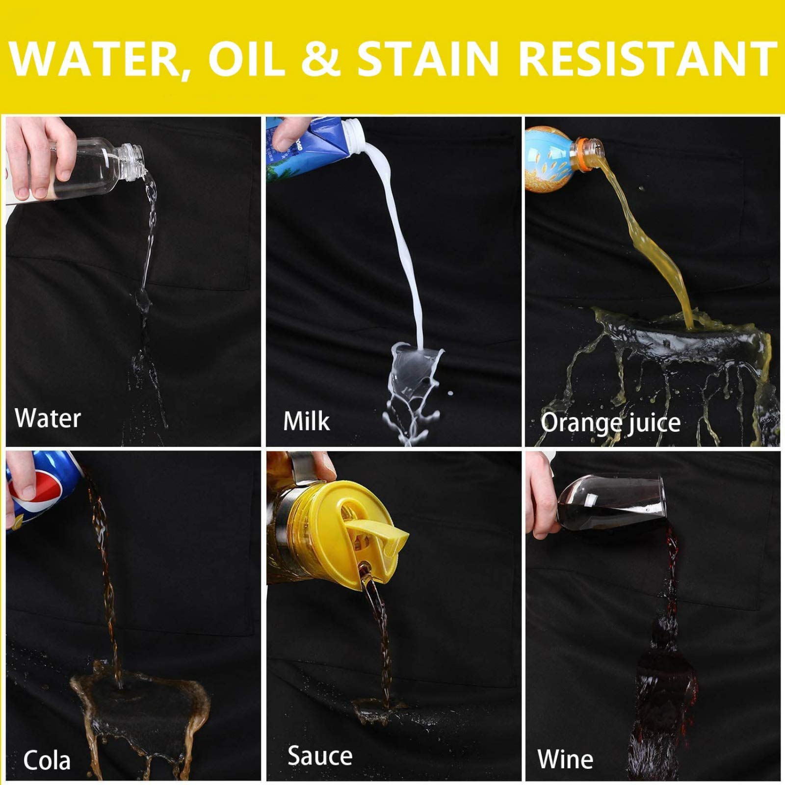 3 Pack Waist Apron - Server Aprons With 3 Pockets - Water & Oil Resistant Waitress Apron With Pockets - Black Aprons For Servers