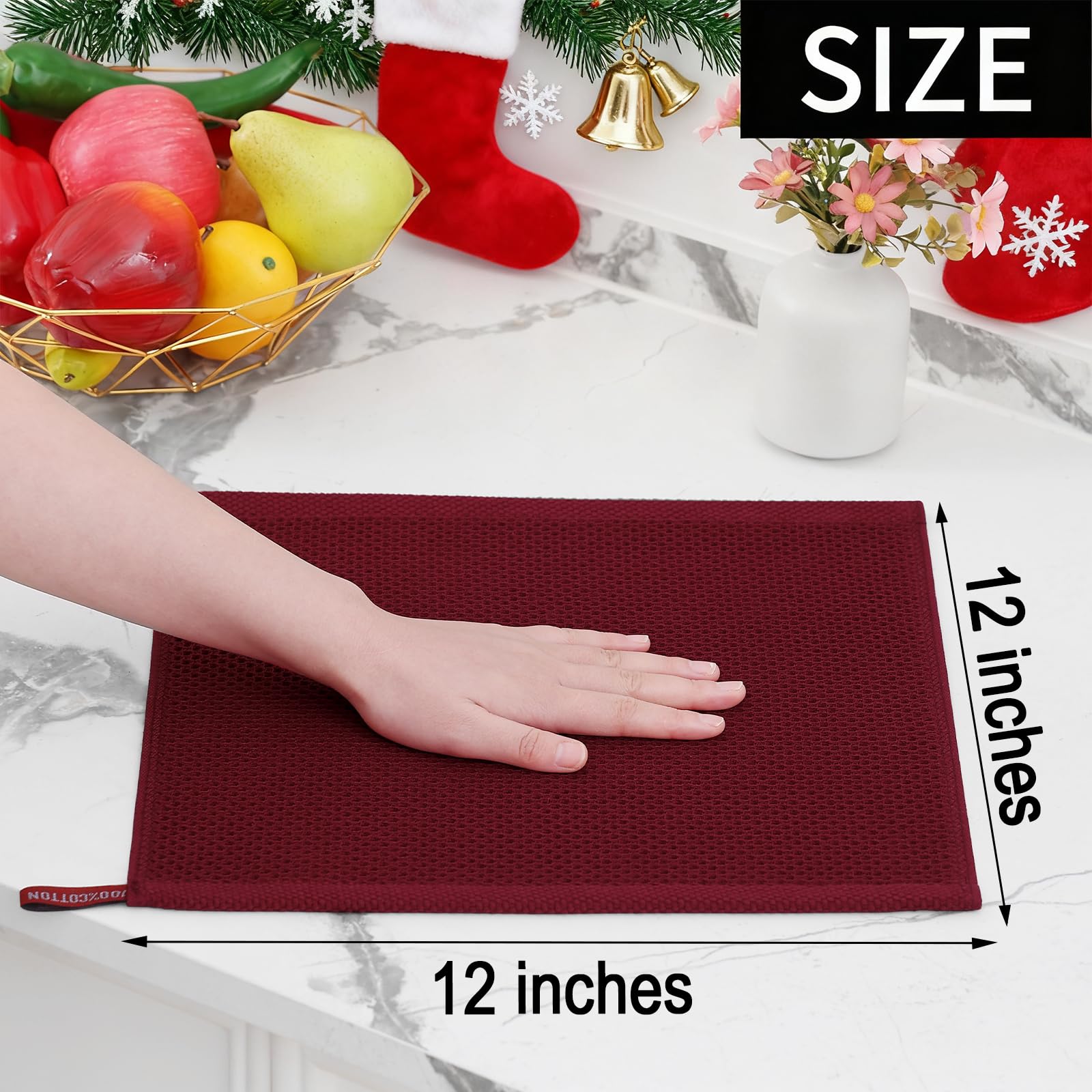 Homaxy 100% Cotton Waffle Weave Kitchen Dish Towels, Ultra Soft Absorbent Quick Drying Cleaning Towel, 13 x 28 Inches, 6-Pack, B