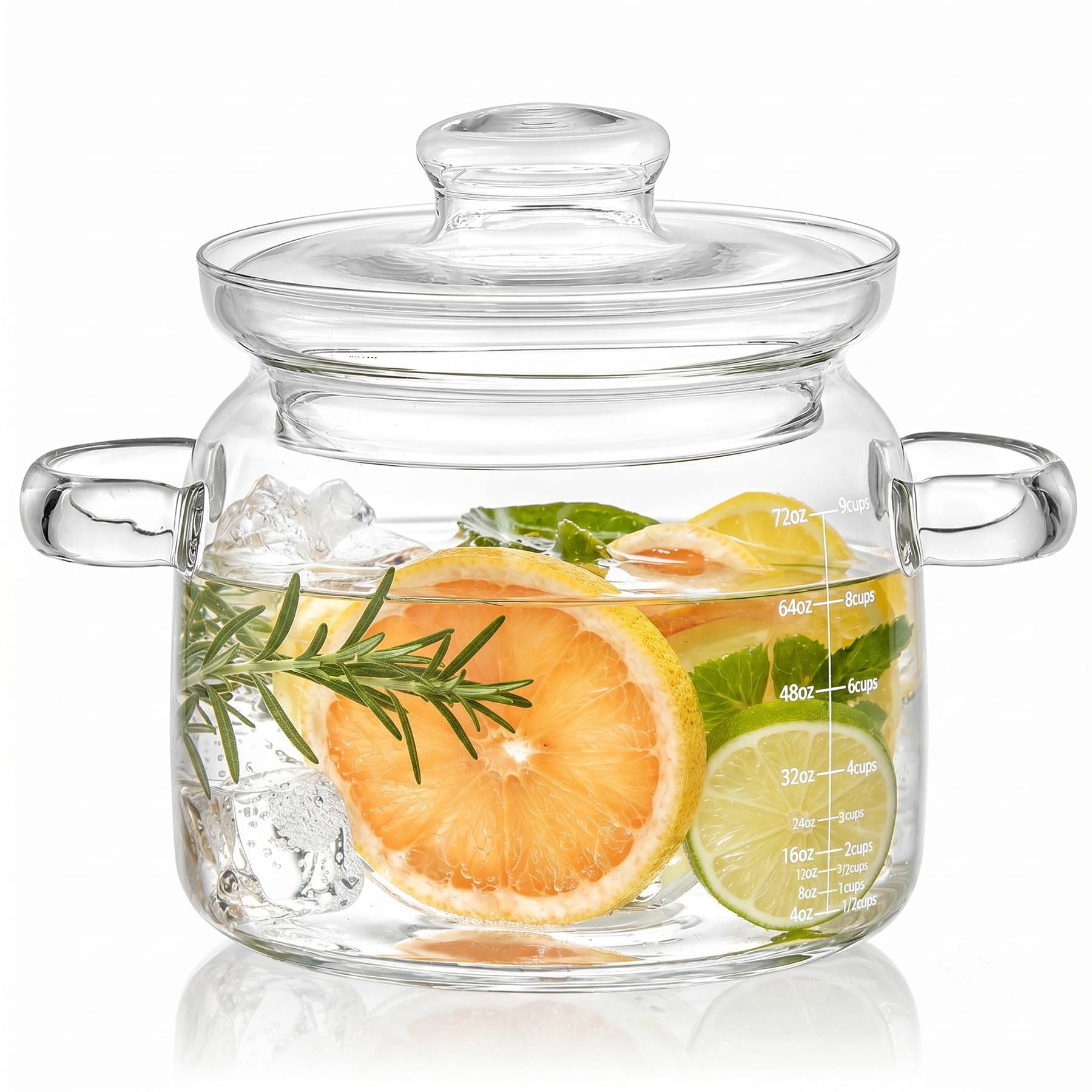 2.5Quart Clear Glass Simmer Pot for Cooking on Stovetop,Measuring Marks
