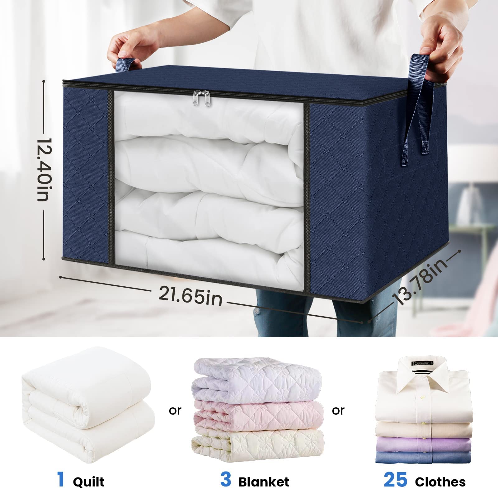 Fab totes 4 Pack Clothes Storage, Foldable Blanket Storage Bags, Storage Containers for Organizing Bedroom, Closet, Clothing, Co