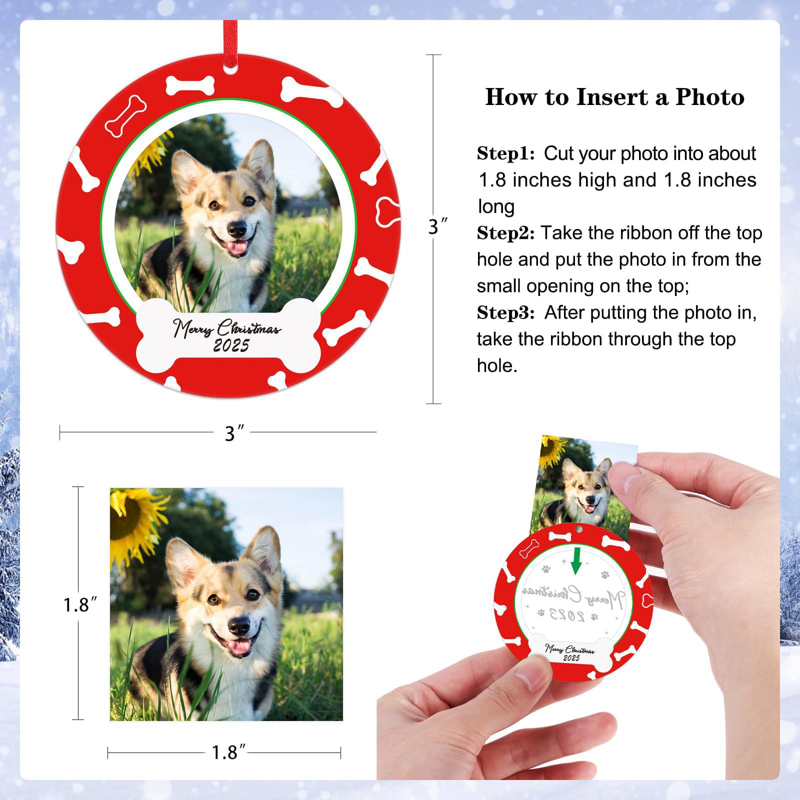 PETCEE Dog Picture Frame Ornaments 2025 - Dog Ornaments for Christmas Tree Decorations Personalized Dogs Christmas Picture Frame