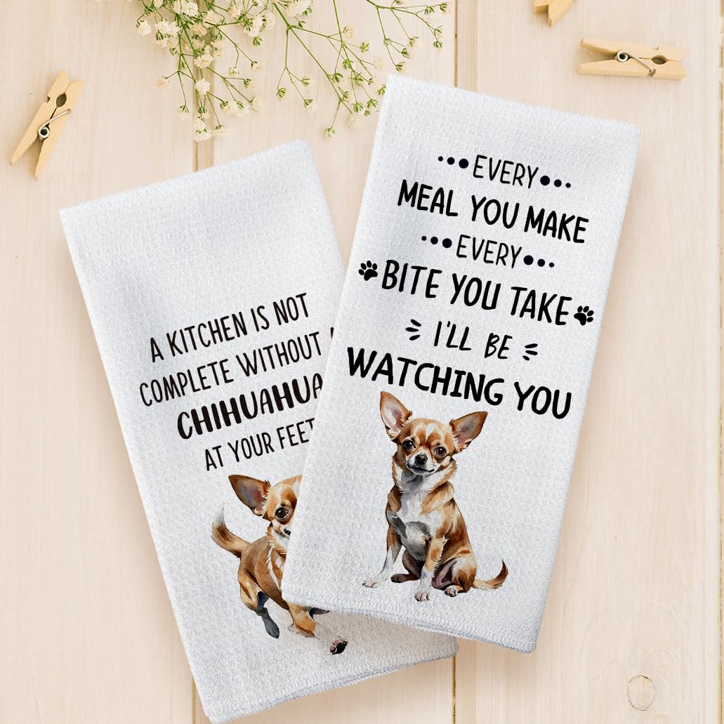 Tzhim Chihuahua Gifts Kitchen Towels Set Of 2, Chihuahua Gifts For Women, Chihuahua Dog Dishcloths Dish Towels Tea Towels, Chihu
