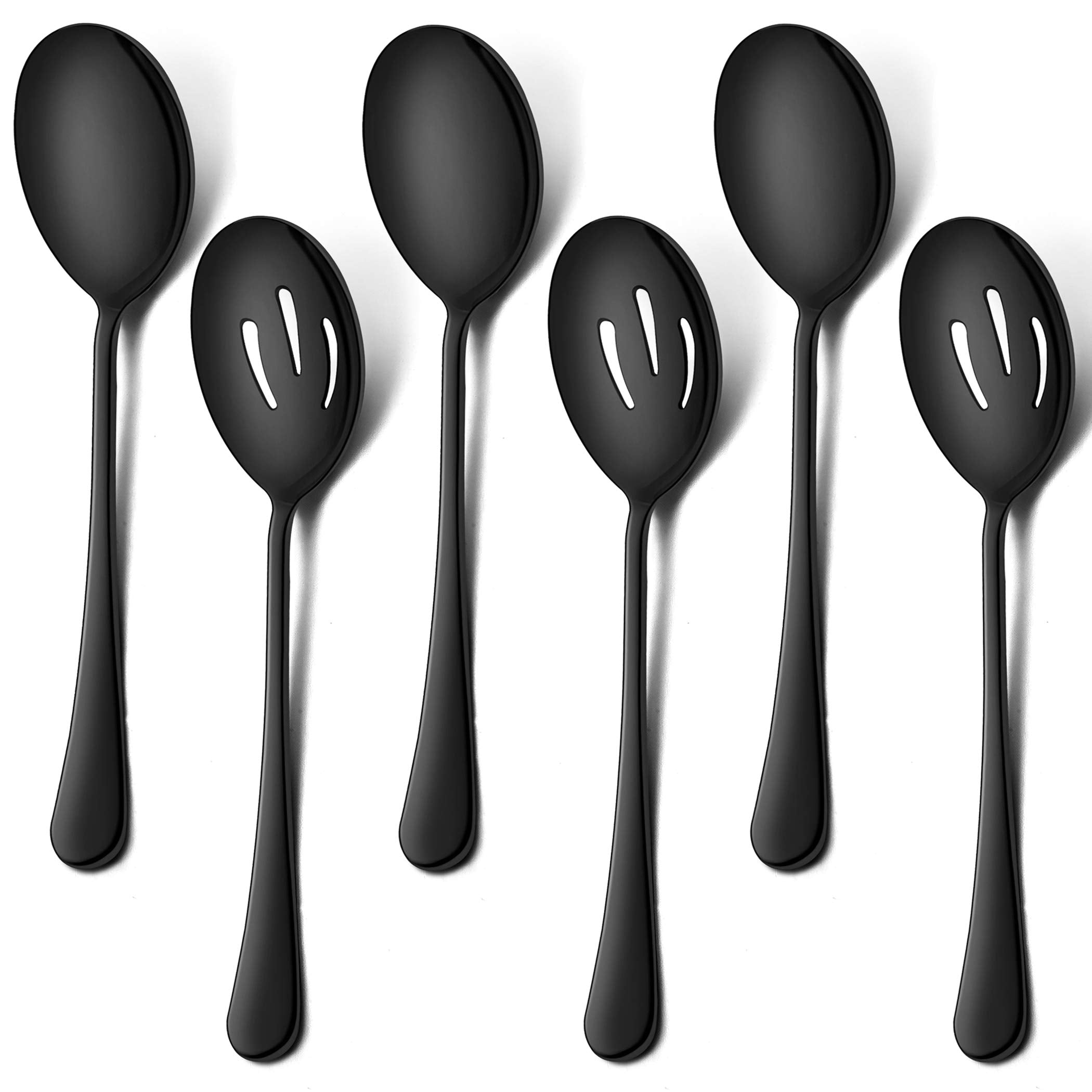 Lianyu 6-Piece Large Black Serving Spoons, Black Slotted Spoons, Stainless Steel Serving Utensils For Party Buffet Restaurant Ba