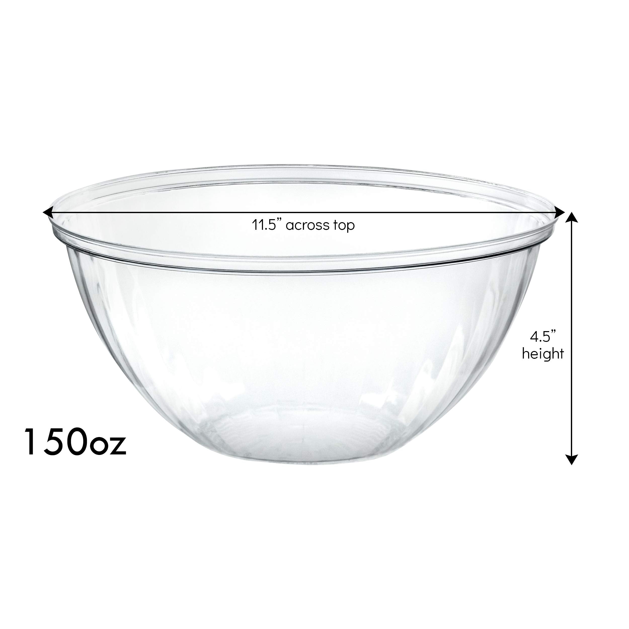 Plasticpro Disposable 150 Ounce Round Crystal Clear Plastic Serving Bowls For Snack Or Chip ,Candy Dish, Party Salad Container P