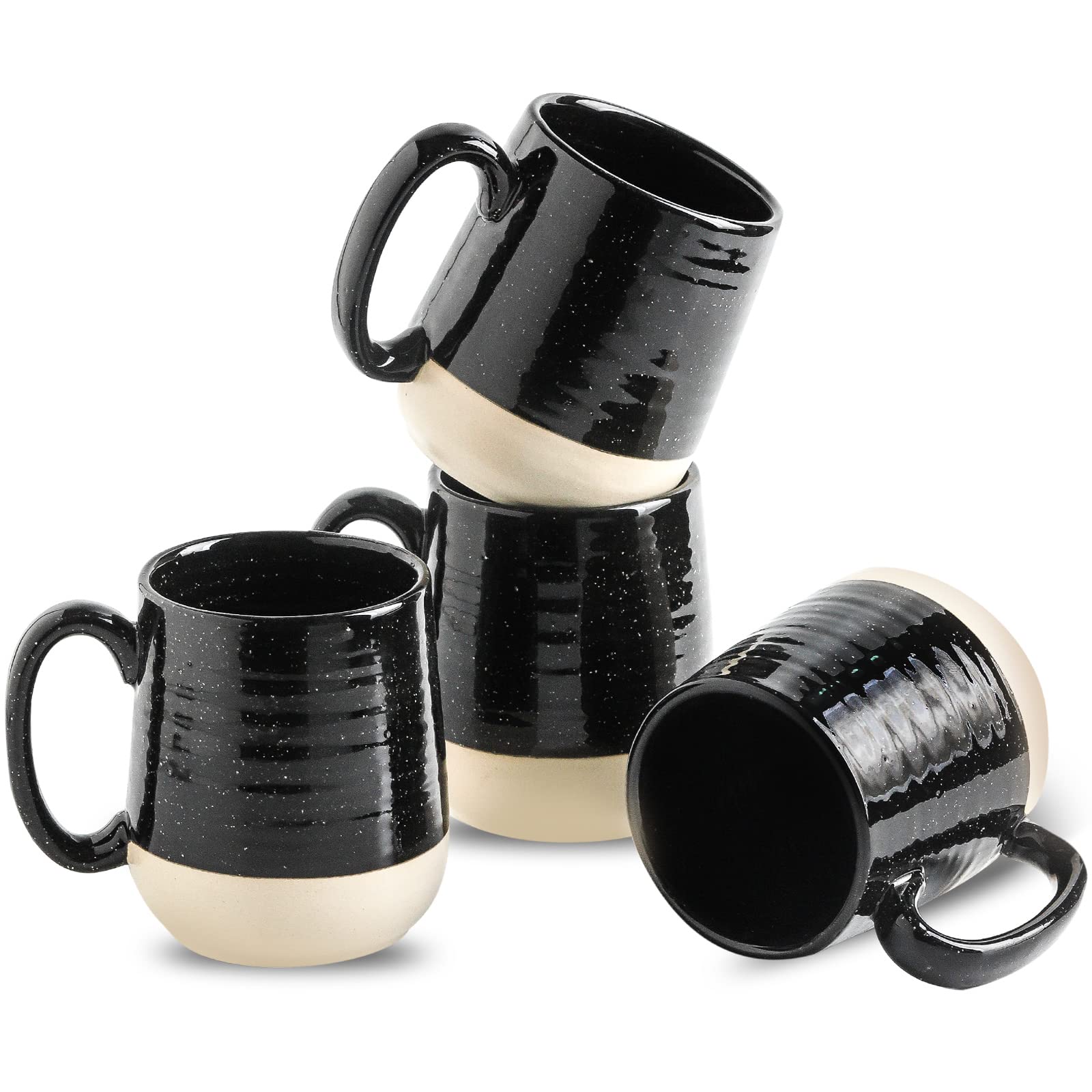 Hasense Coffee Mugs Set of 4, 15 Ounce Ceramic Coffee Cups with Handles, Porcelain Large Latte Mug for Coffee Cappuccino Tea, Bl
