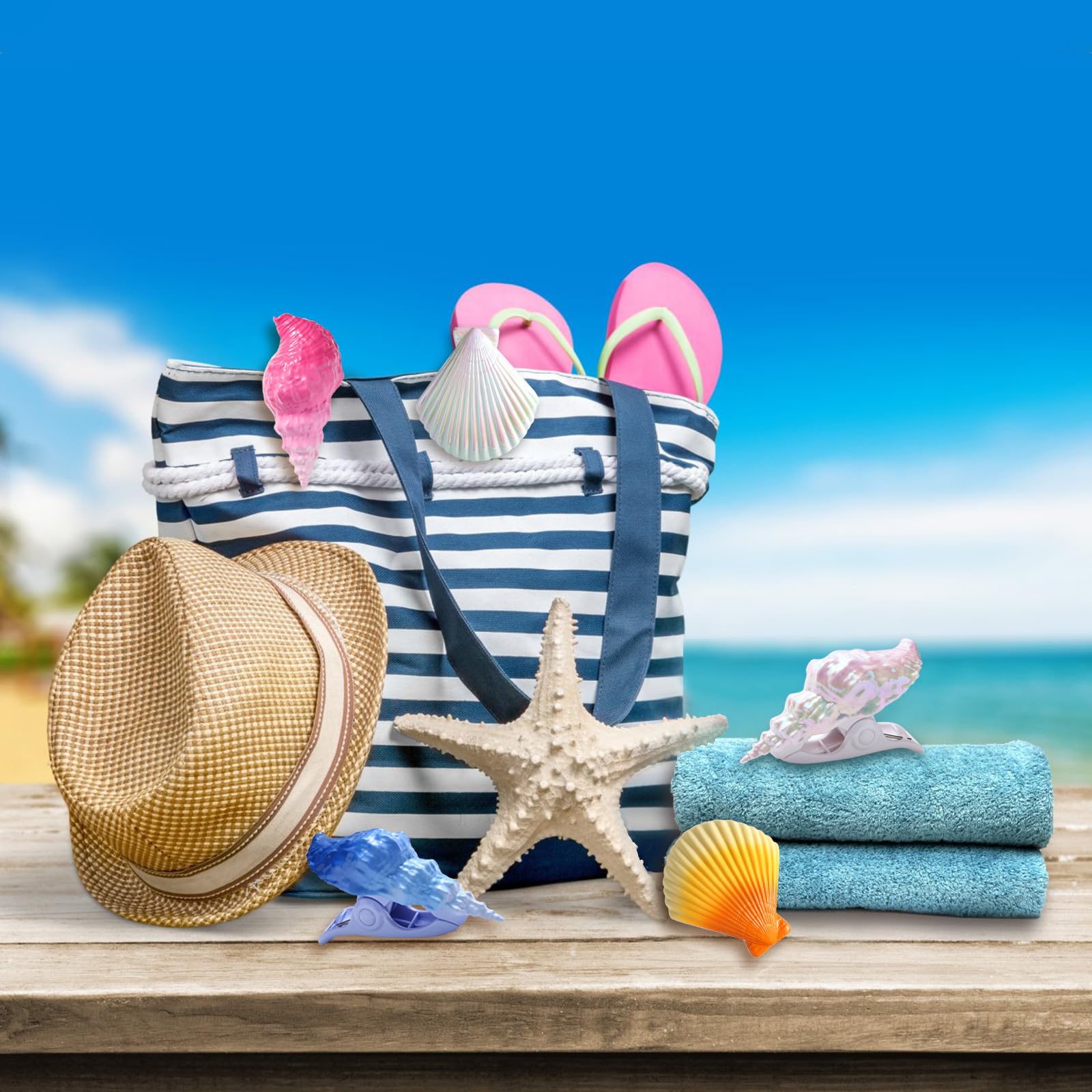 Shells Beach Towel Clips For Beach Chairs, Beach Towel Clips For Pool Chairs, Lounge Chairs, Drying Racks Decorative Windproof T