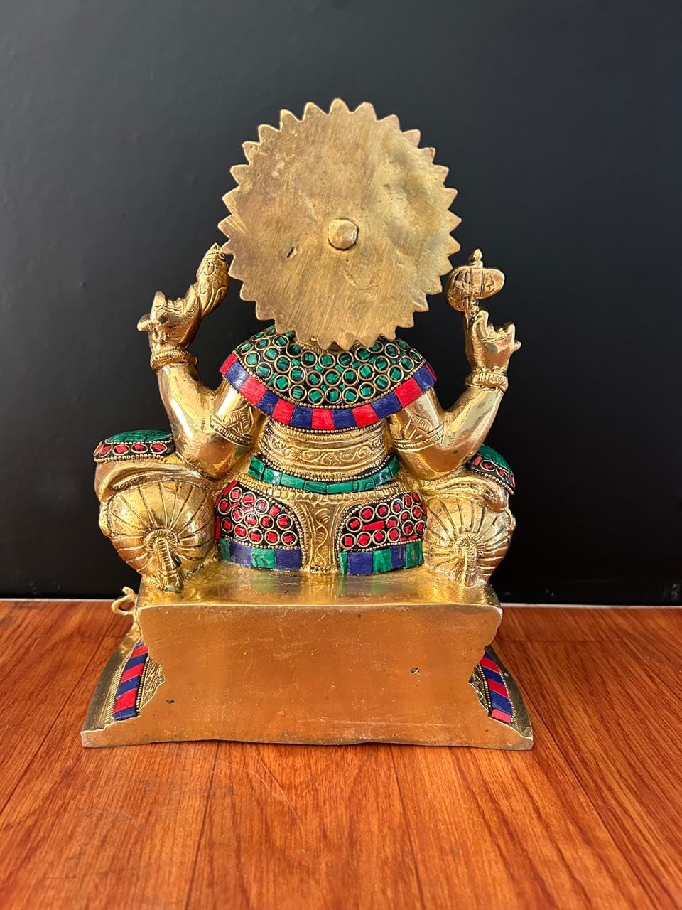 Brass Ganesha Statue With Mosaic, 24 Cm Stone Work Brass Ganesh Statue, Ganpati Idol, Good Luck Gift For New Beginnings, House W