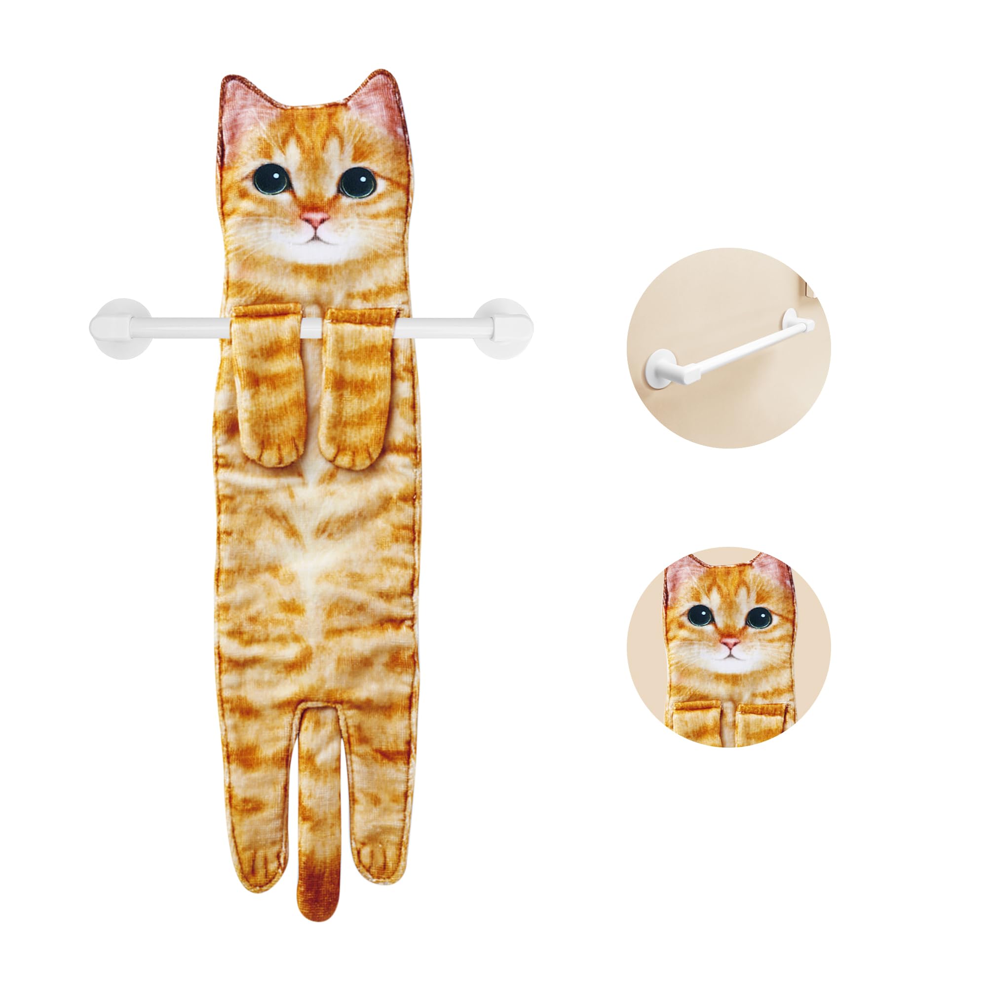 AGRIMONY Cat Funny Hand Towels with Towels Bar for Bathroom Kitchen - Cute Decorative Cat Decor Hanging Washcloths Face Towels Super Absorbent Soft - Housewarming Birthday Gift for Women Cat Lovers