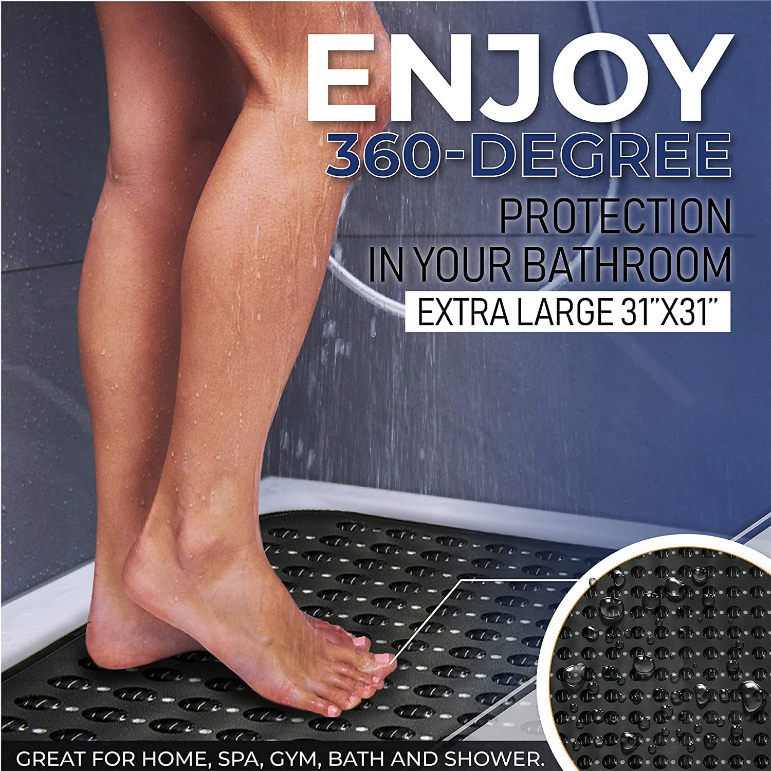 Enkosi Extra Large Square Non Slip Shower Mat - 31 X 31-Inch Xl Bathroom Shower Mat - Square Shower Matts For Shower Stall Floor