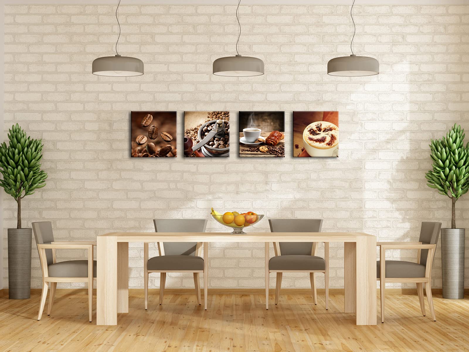 Wieco Art 4 Panels Coffee Bean Kitchen Canvas Wall Art Coffee Cup Canvas Prints Wall Decor Dining Room Canvas Art Contemporary P