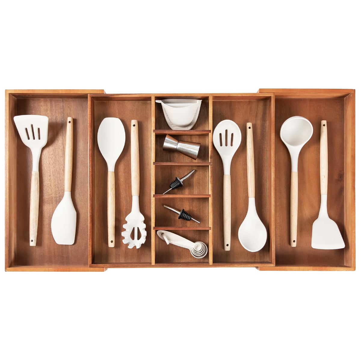 Kitchenedge Adjustable Kitchen Drawer Organizer For Utensils And Junk, Expandable To 19 To 33 Inches Wide, 9 Compartments, Food-
