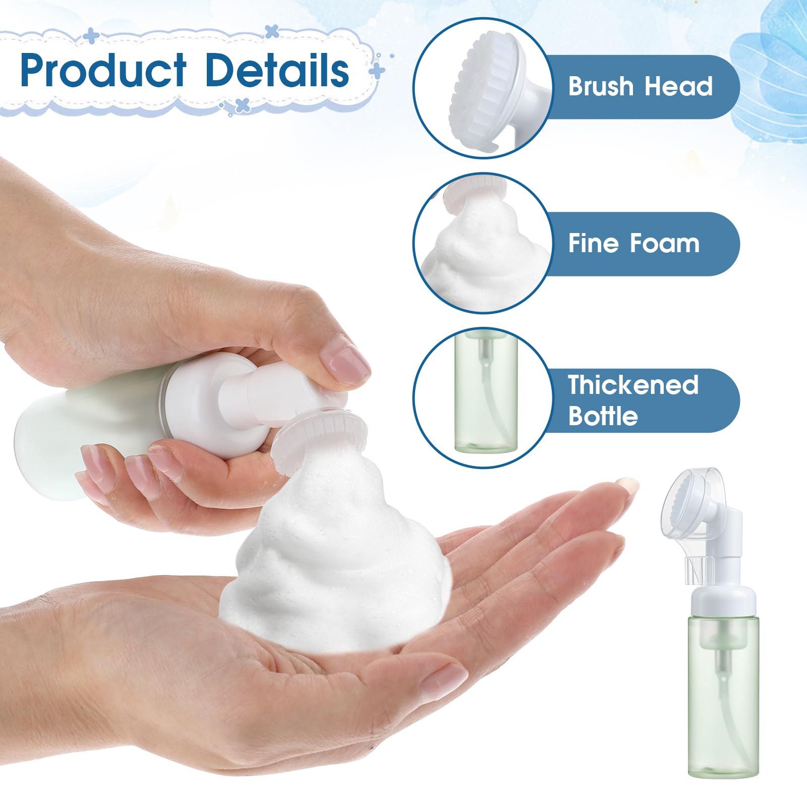 3 Pcs Small Foaming Soap Dispenser Foam Bottle With Brush Empty Facial Cleanser Bottle Mini Mousse Pump Container With Silicone