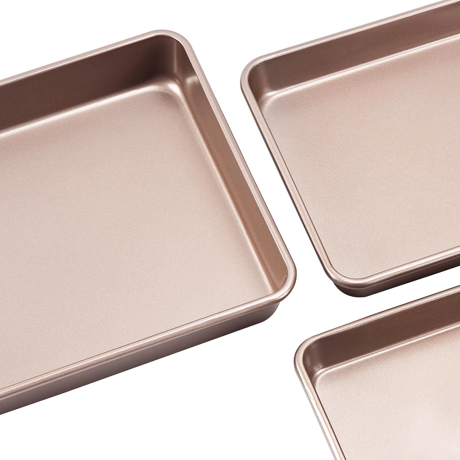 Camofoxin Nonstick Roasting Pan, Deep Baking Pan Set, Large Cake Pan Sets For Oven, 3-Piece Brownie Pan (Gold)