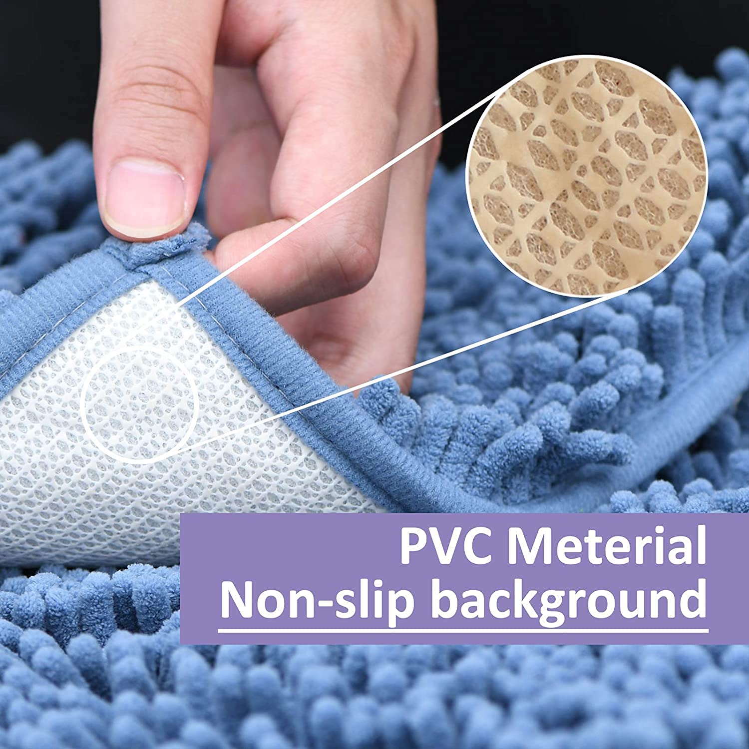 Blue Bathroom Rugs Chenille Bath Mats Set 2 Piece Extra Soft And Absorbent Shaggy Rugs, Machine Wash And Dry, Perfect Plush Bath