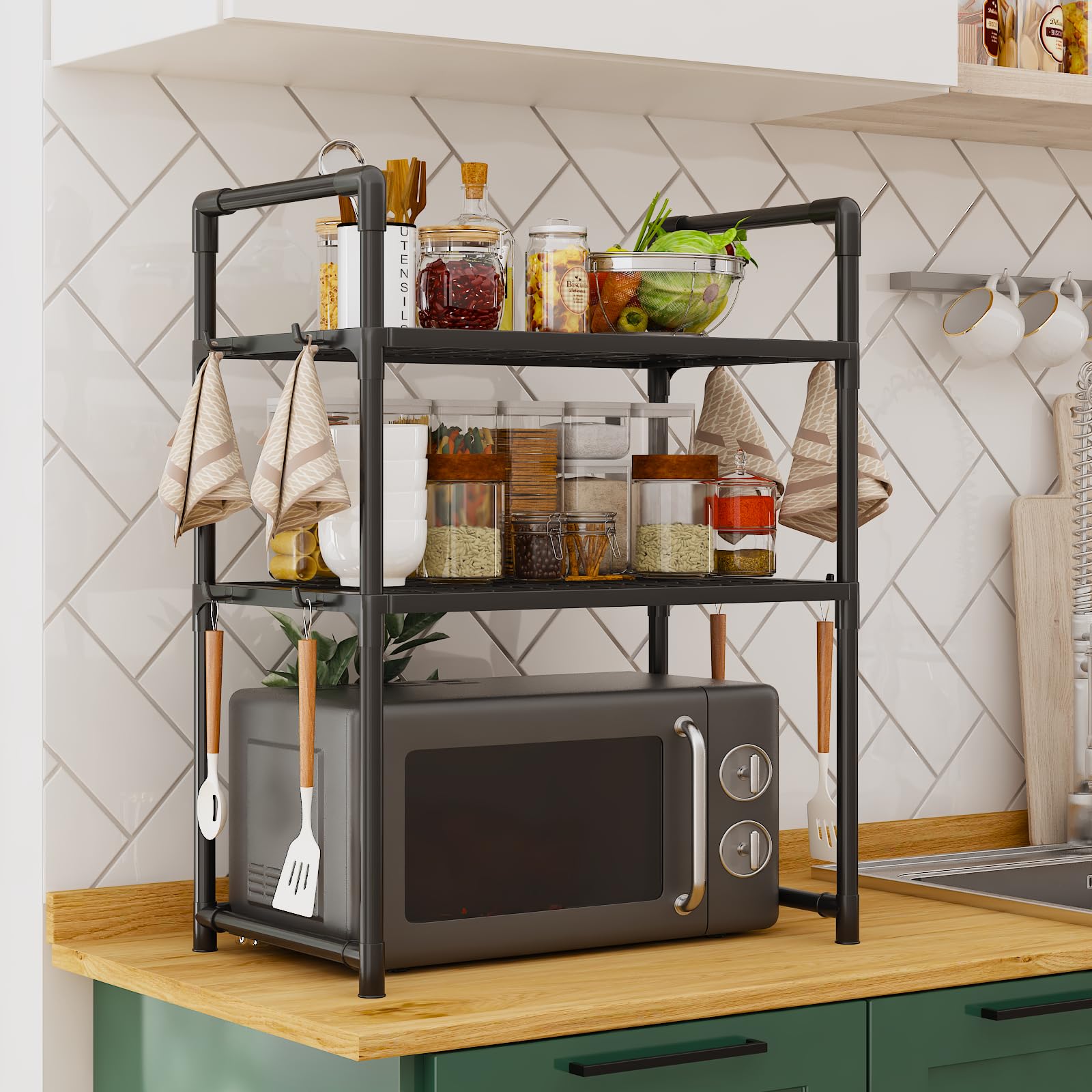 Vipek Microwave Oven Stand For Kitchen, 2 Tier Storage Rack With Shelves, Multipurpose Otg & Air Fryer Stand, Metal Kitchen Orga