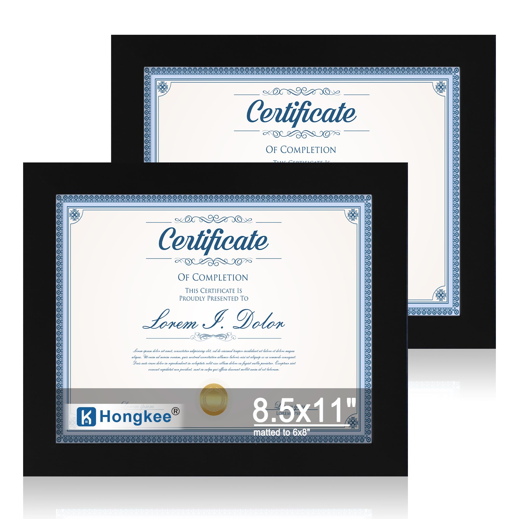 Hongkee 8.5 by 11 Diploma Picture Frame Set of 2, Made of Real Glass and Black Certificate Frame, for Wall or Tabletop - Display