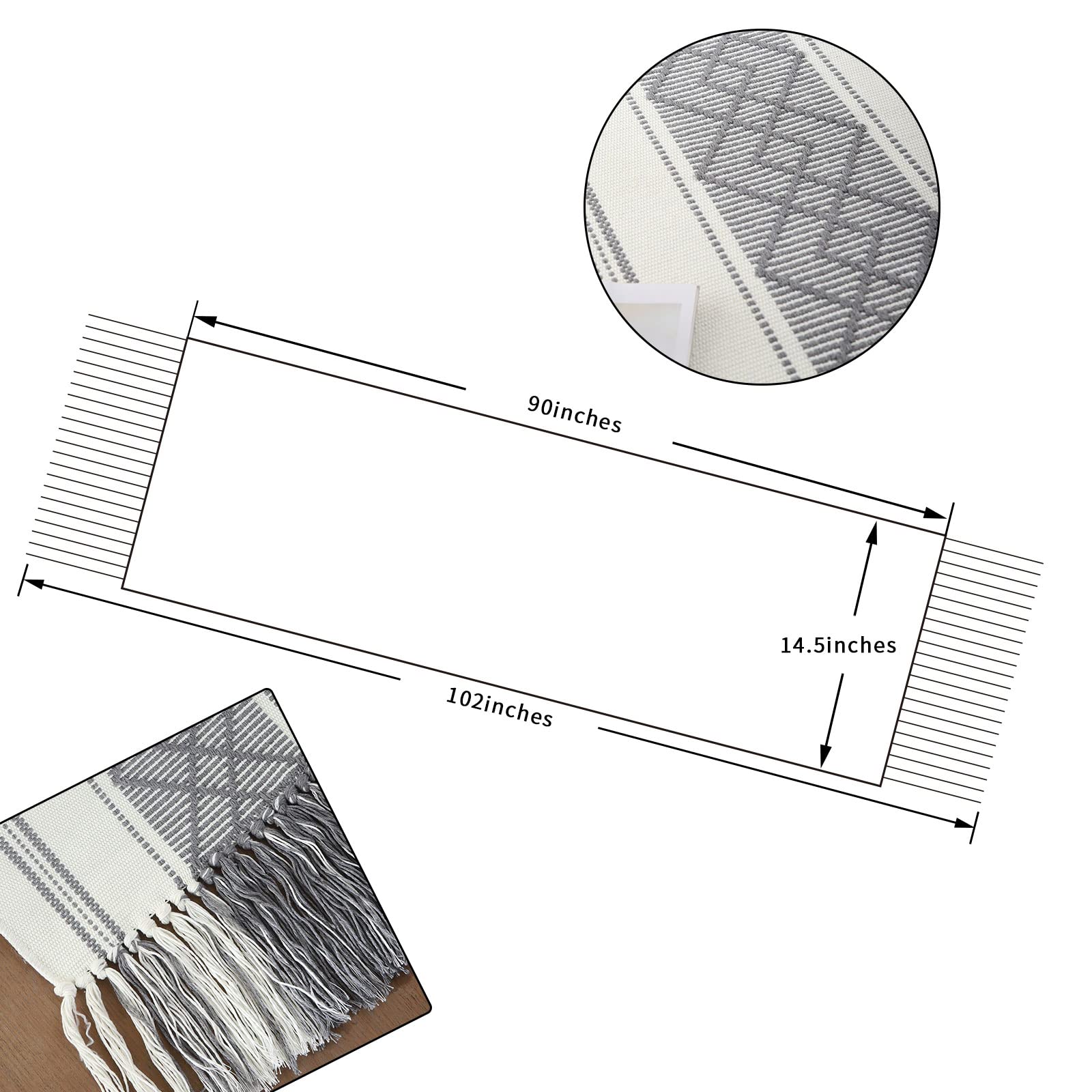 Lufeijiashi Woven Table Runners Farmhouse Style,Boho Table Runners 90 Inches Long With Tassels Elegant Washable Table Runners Fo