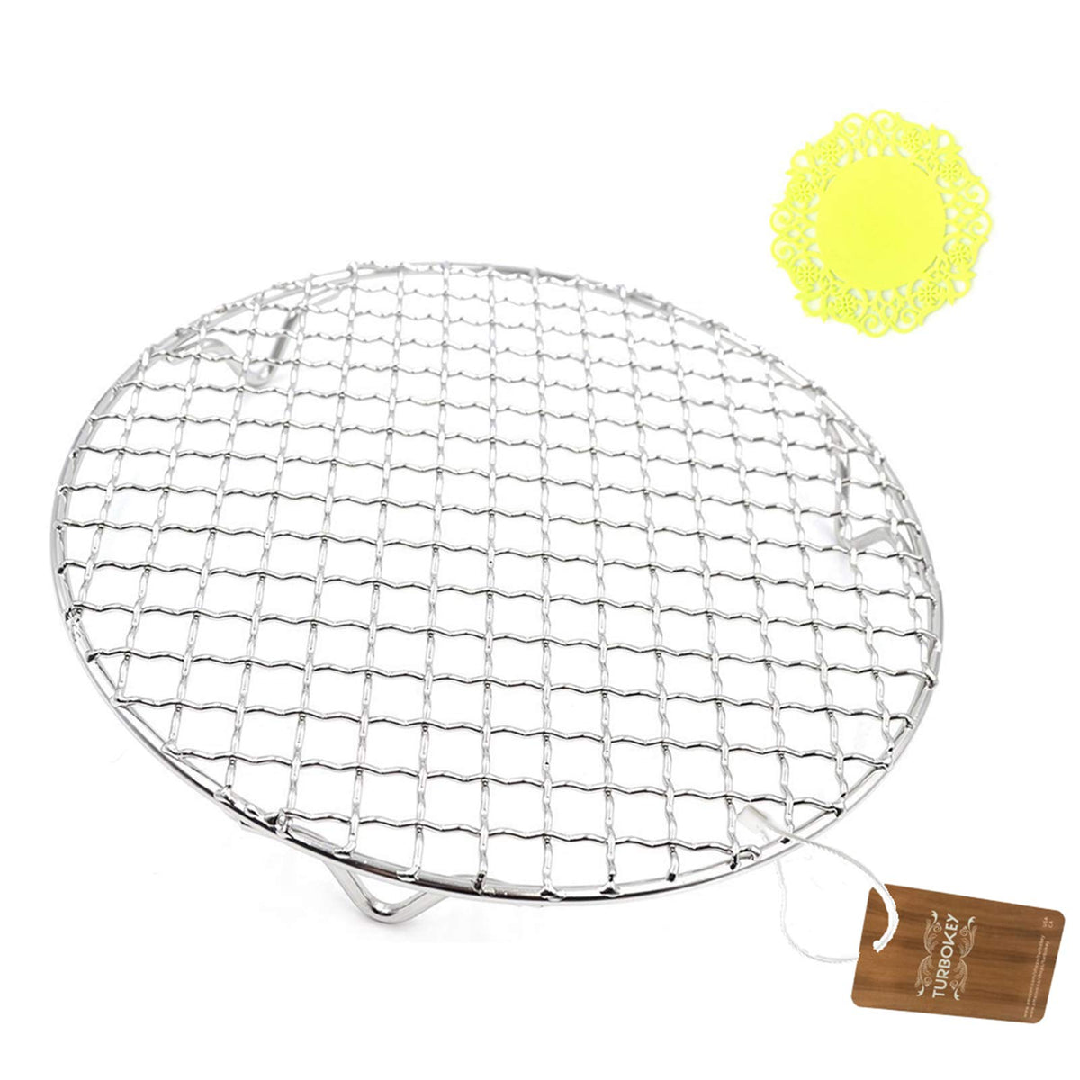 Turbokey Round Canning Rack Stainless Steel With Legs Dia 8.25'' Heavyweight Cross Wire Steaming Cooling Barbecue Rack/Carbon Ba