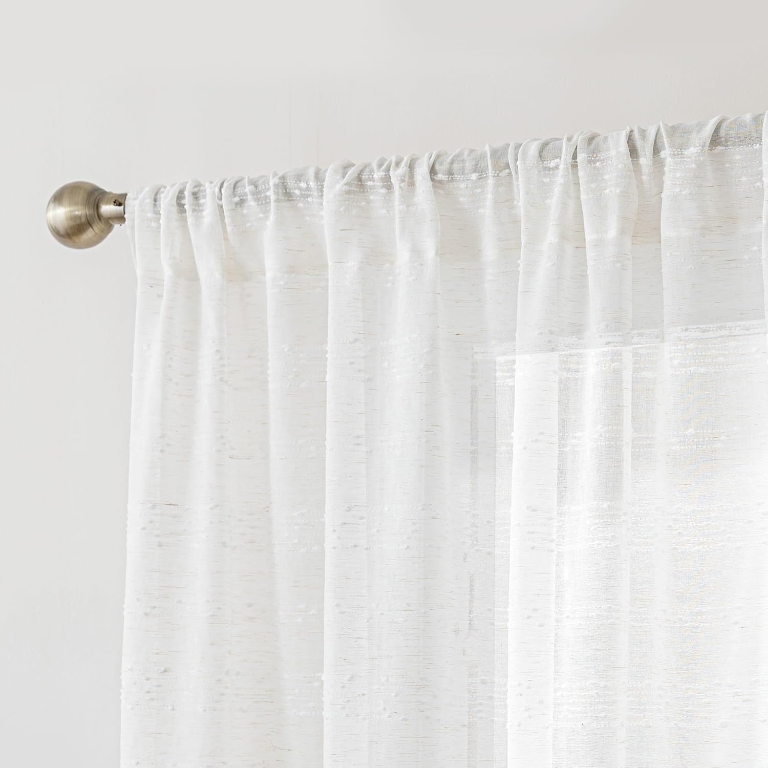 White Farmhouse Washable Semi Sheer Curtains for Living Room & Bedroom