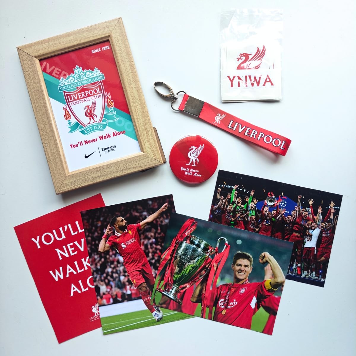 Tenorarts Liverpool Gift Box Merchandise For Fans - 5X7 Inches Laminated Photo Frame,1 Liverpool Keychain, 1 Badge, 4 4X6 Inches
