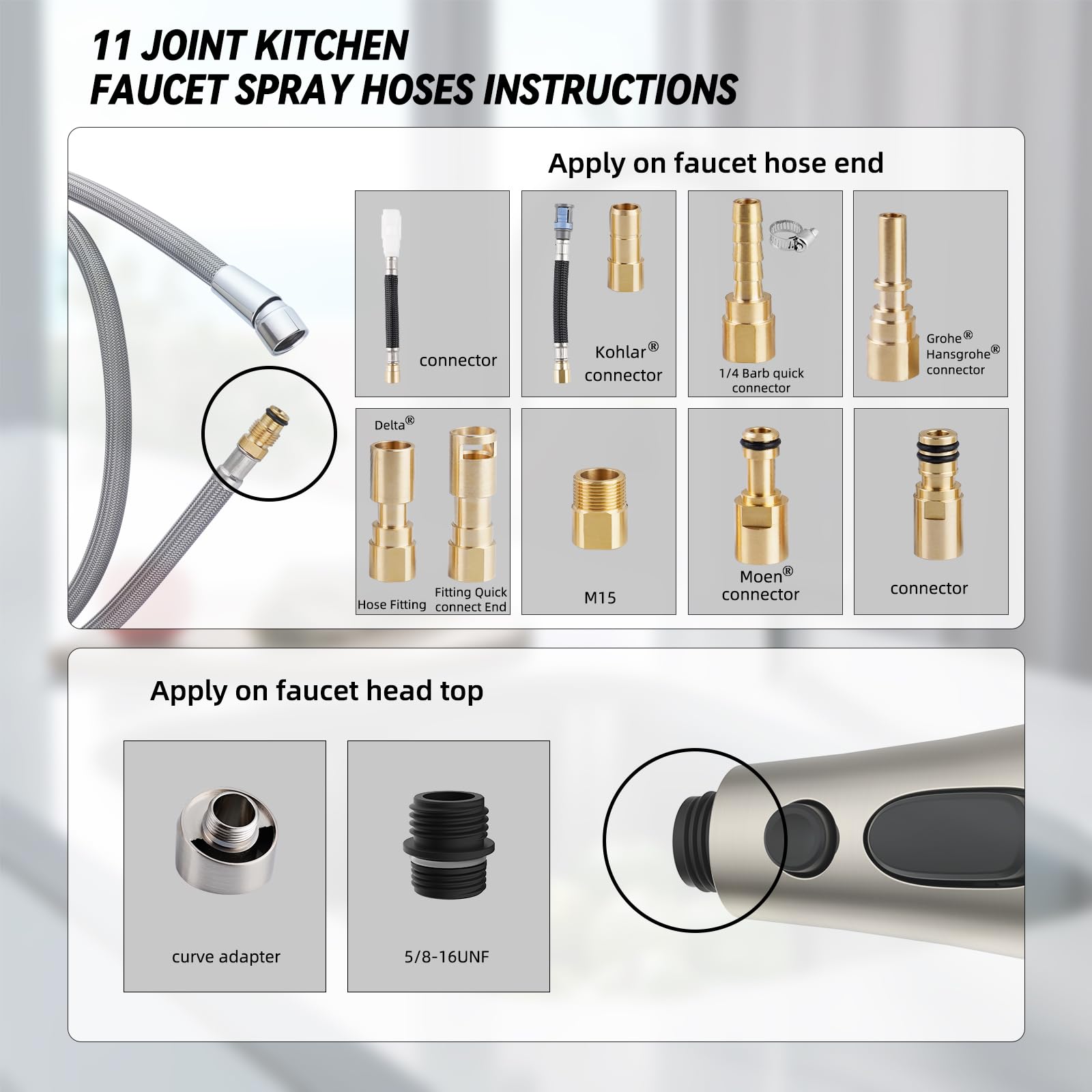 Pull Down Kitchen Faucet Sprayer Set Compatible With Moen Delta Kohler Faucet, Included 3 Function Sink Faucet Head Replacement,