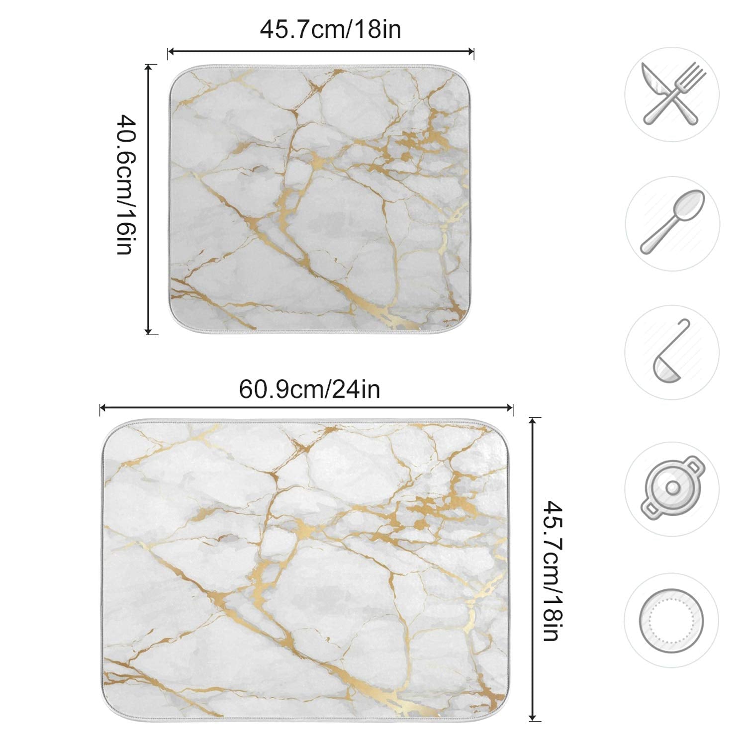 Marble White Dish Drying Mat 18x24 for Kitchen Golden Grey Marble Dishes Pad Dish Drainer Rack Mats Absorbent Fast Dry Kitchen Accessories