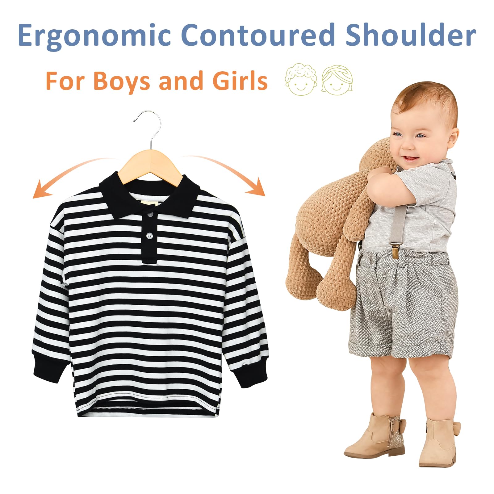 Fairyhaus Kids Hangers 20 Pack 12.8 Inch, Natural Wooden Baby Hangers For Closet, Anti-Rust 360 Swivel Hook, Notches & Smooth Fi