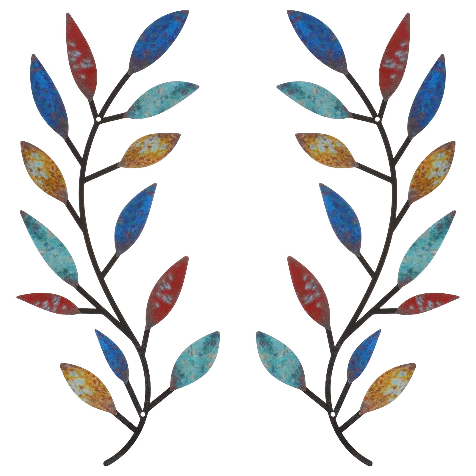 Zhengmy 2 Pieces Metal Tree Leaf Wall Decor Vine Olive Branch Leaf Wall Art Living Room, Hallway Wall Decor Outdoor Decoration(E