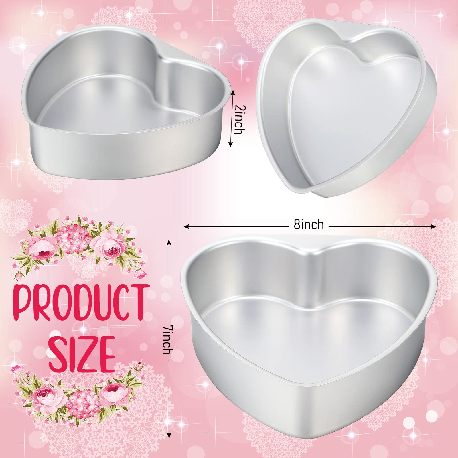 Nuogo 3 Pieces Heart Shaped Cake Pans 8 Inch Aluminum Cake Pans Heart Cake Mold Funny Cake Tins For Baking Diy Baking Mold Tool