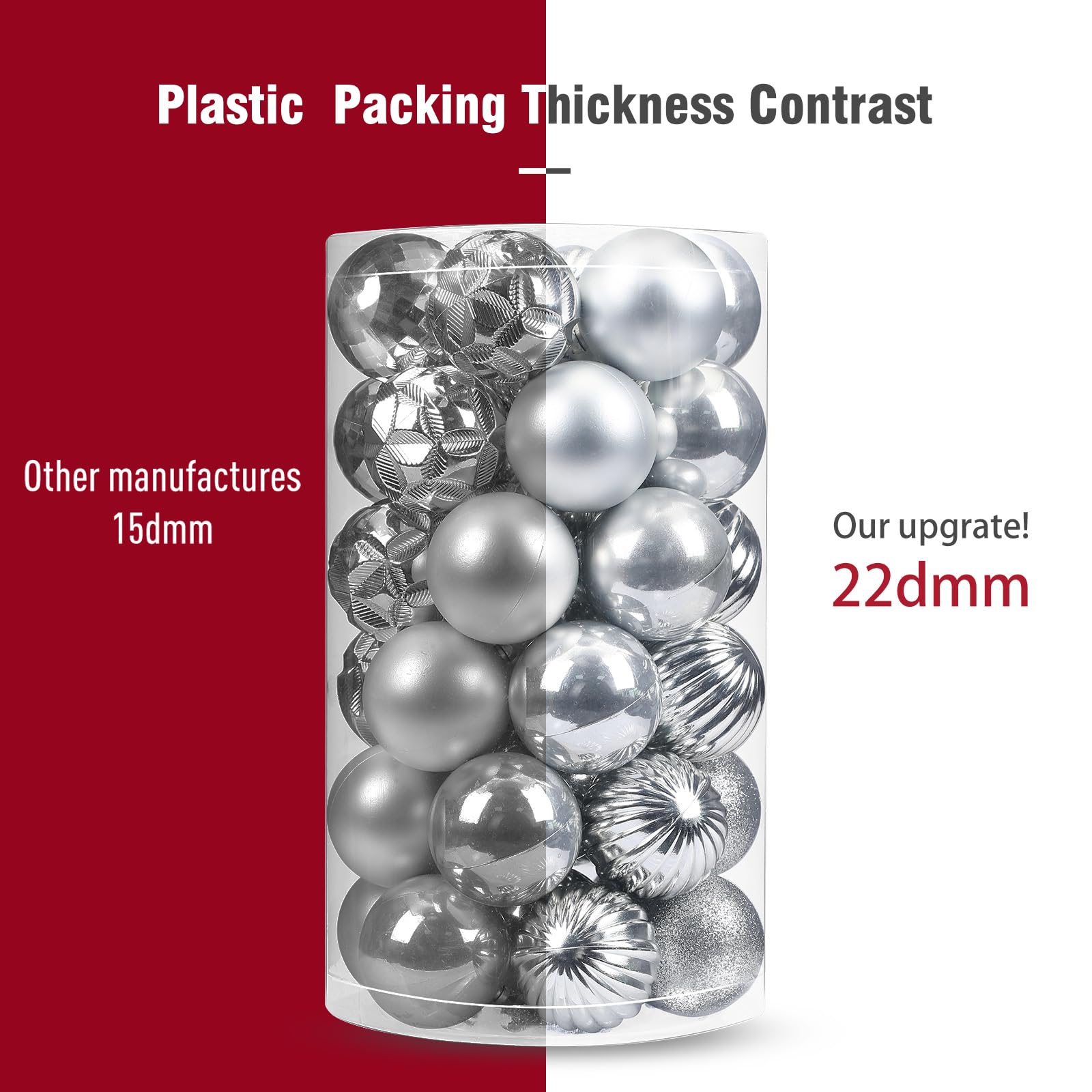 Luxtea 41ct Small Christmas Balls Shatterproof Hanging Decorations Set for Xmas Tree Garland Ornaments (1.57/40mm,Silver)