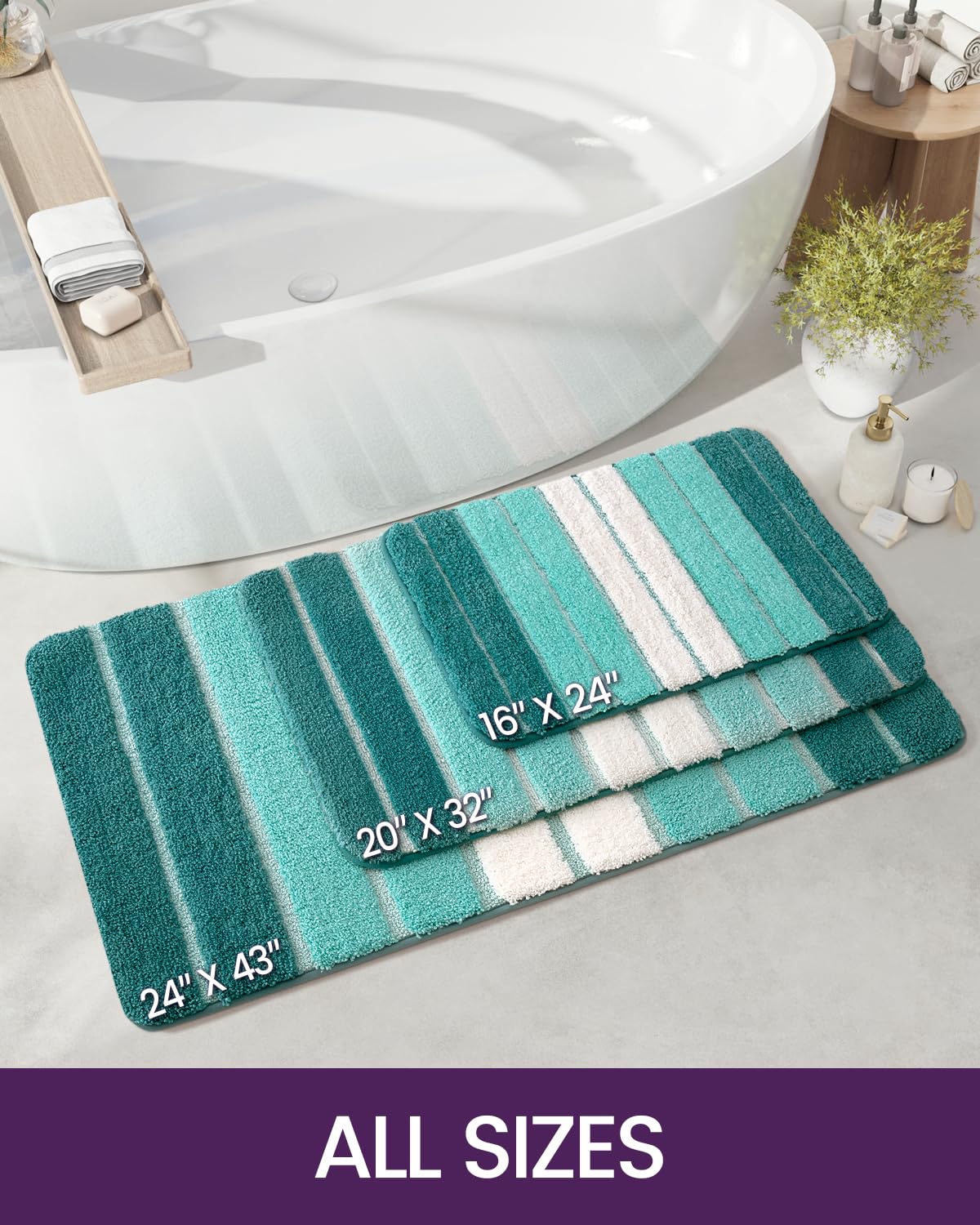 Dexi Bath Mat Bathroom Rug Absorbent Non-Slip Washable Shower Floor Mats Carpet 20''X32'', Turquoise