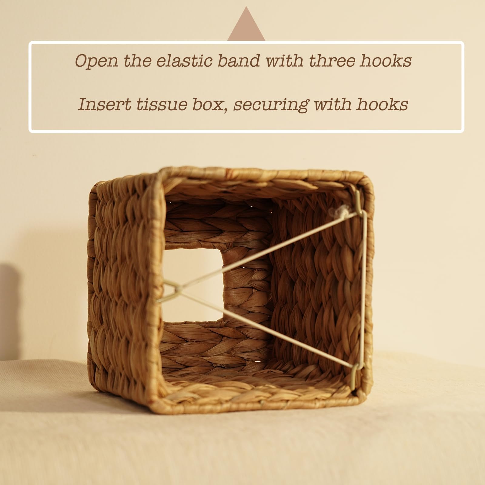 Pinxiury Water Hyacinth Handwoven Tissue Box Cover, Natural Handmade Wicker Napkin Box Holder, Handcrafted Square Facial Tissue,