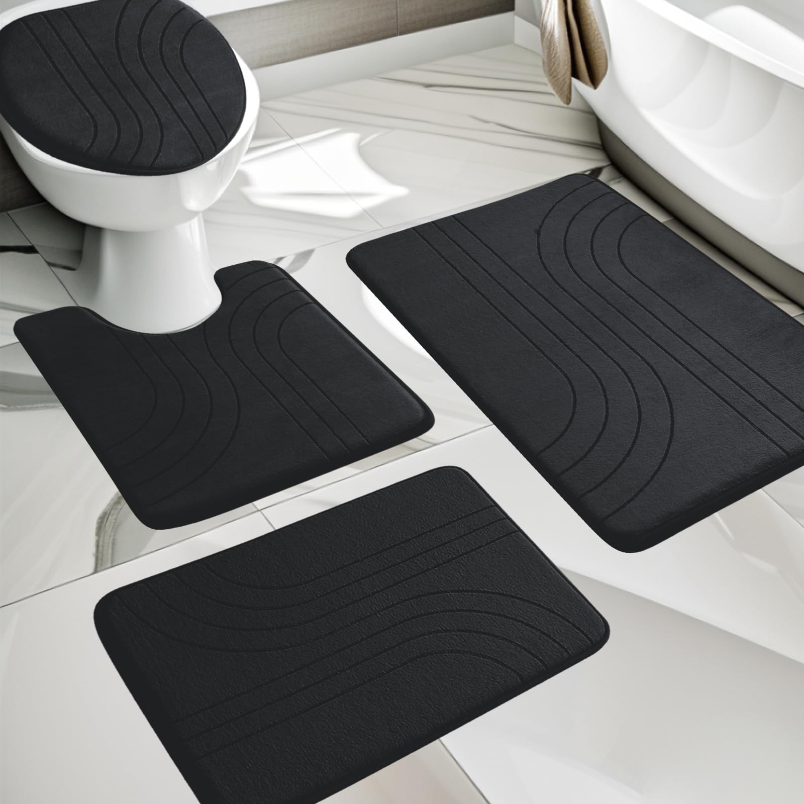Yihouse Memory Foam Bathroom Rugs Set 4 Pieces, Soft Non Slip Bathroom Mats Set, Extra Thick Bath Mats For Bathroom, Machine Was