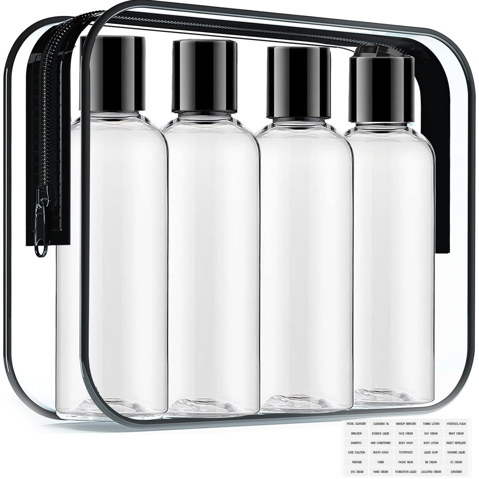Toiletry Travel Bottles For Men Women, 3.4Oz/100Ml Refillable Plastic Containers With Tsa Approved Toiletry Bag - Clear Cosmetic