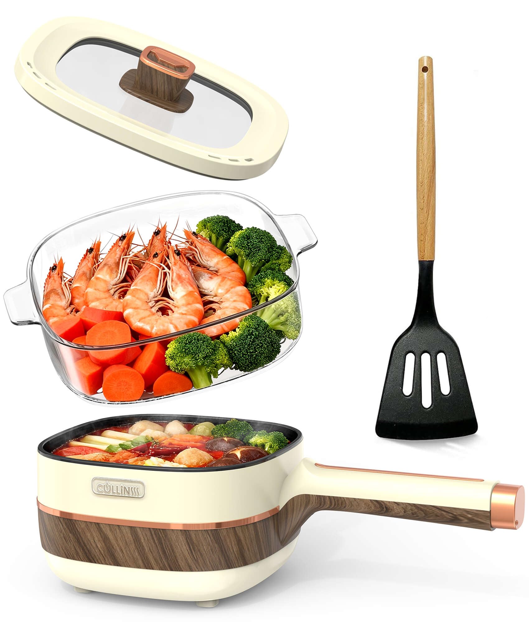 Cullinsss Hot Pot Electric 2.5L NonStick Portable Cooker Adjustable Power