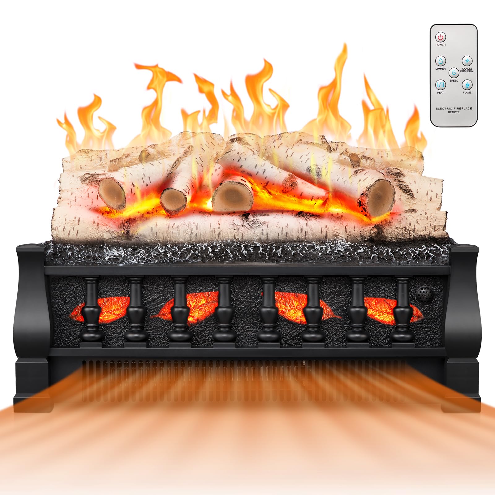 21 Inches Electric Fireplace Insert Log Heater, 5 Flame Brightness, Multiple Flicker Speed, 750w/1500w Heating, Remote Control, 