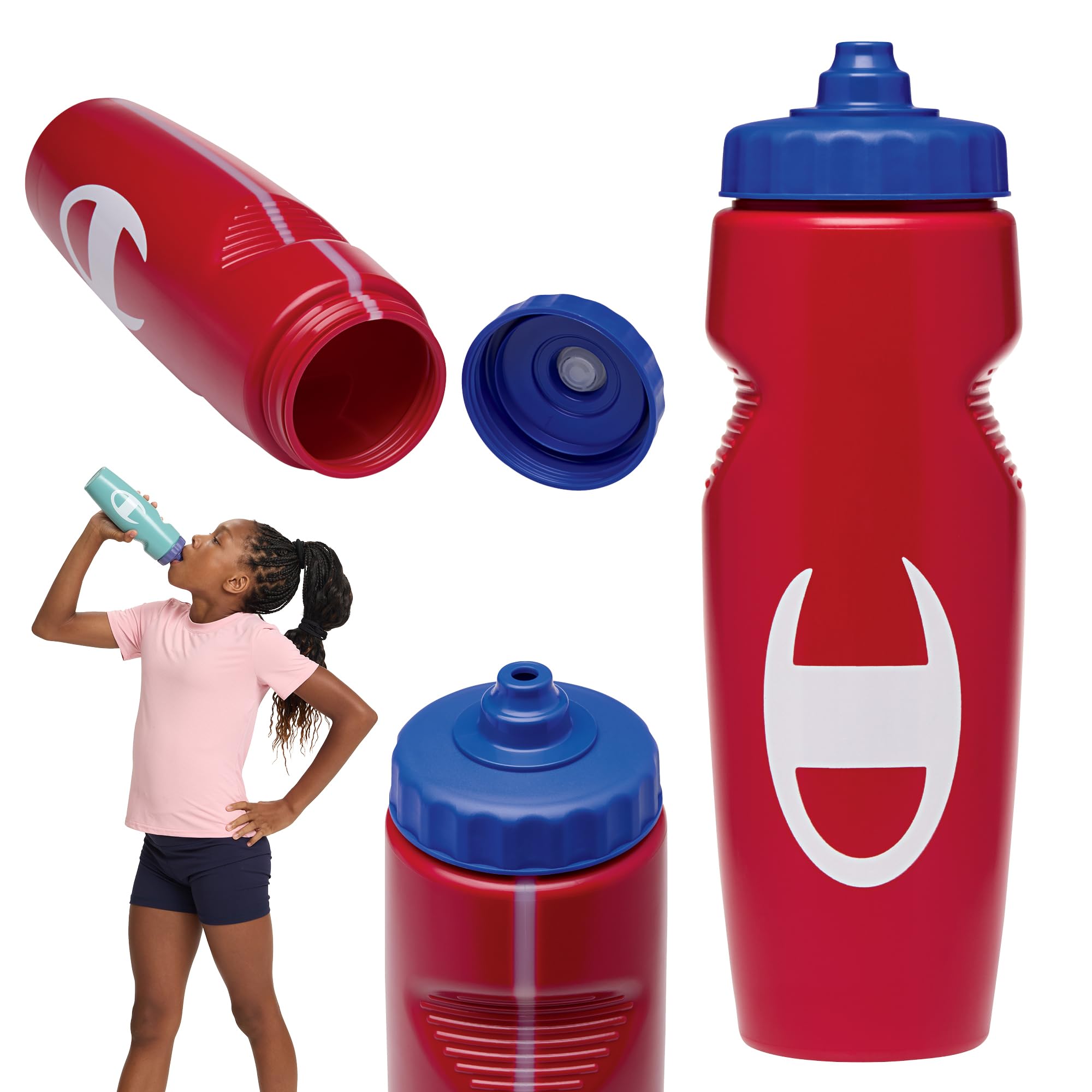 Champion Quench Squeeze Water Bottle, BPAFree, 24oz (Tango Red)