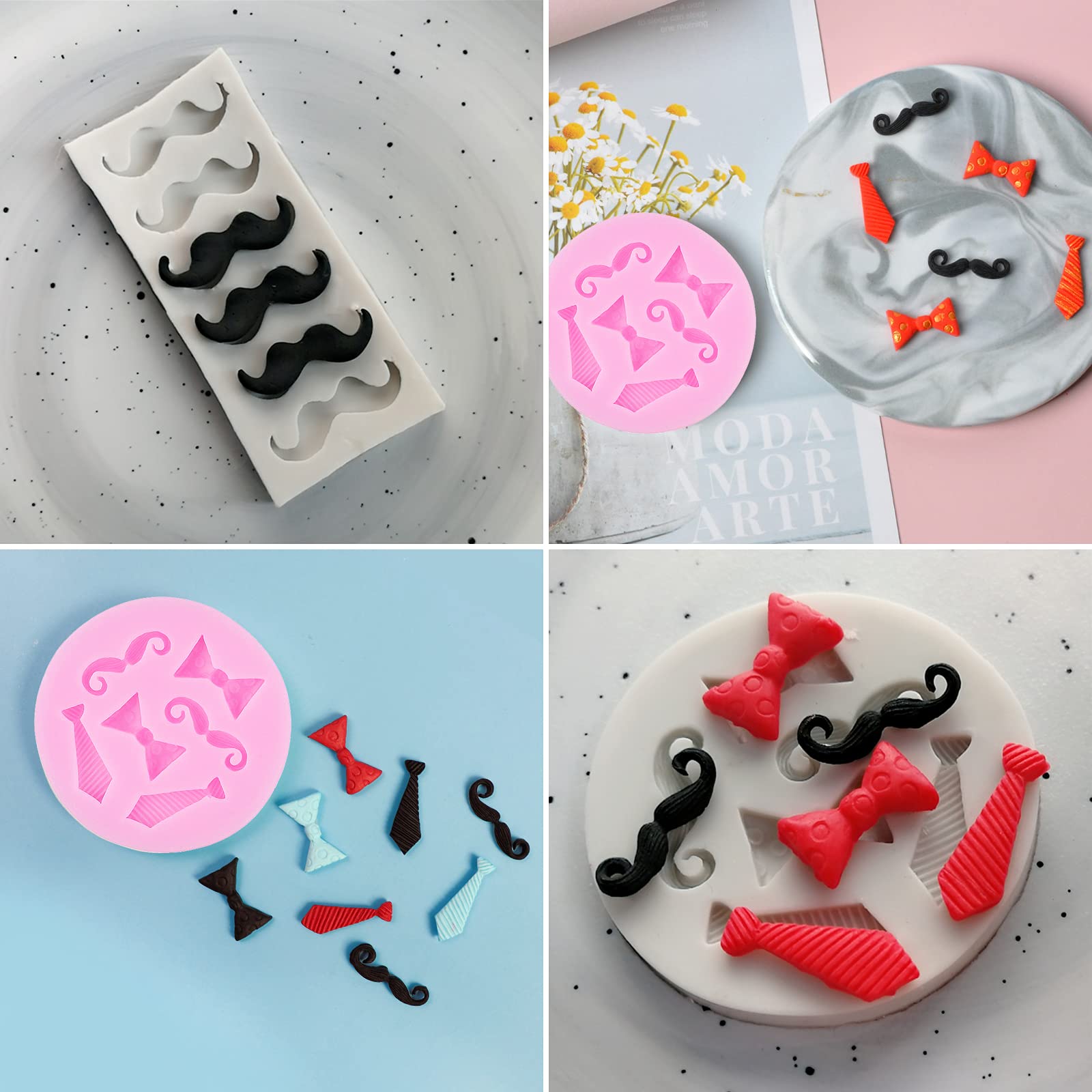 Set Of 5, Mini Bow Ties Beard Silicone Mold, Findtop Candy Chocolate Fondant Mold, Mini Mustache Tie Bow Cake Beard Fondant Mold