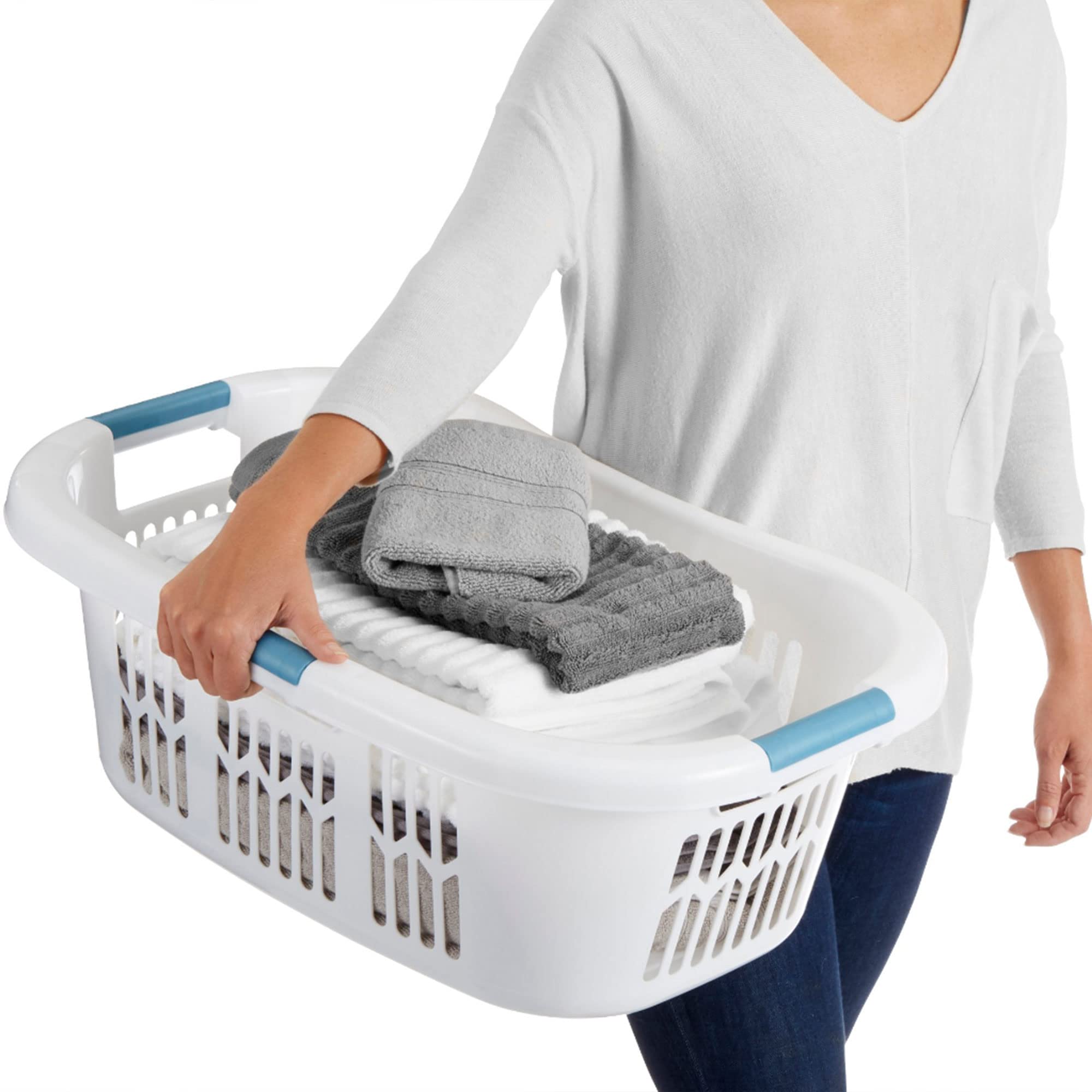 Rubbermaid Laundry Basket, Xl Hip-Hugger Basket, 2.1-Bushel, White, Laundry, Storage, Bathroom, Bedroom, Home Closet Clothes Bas