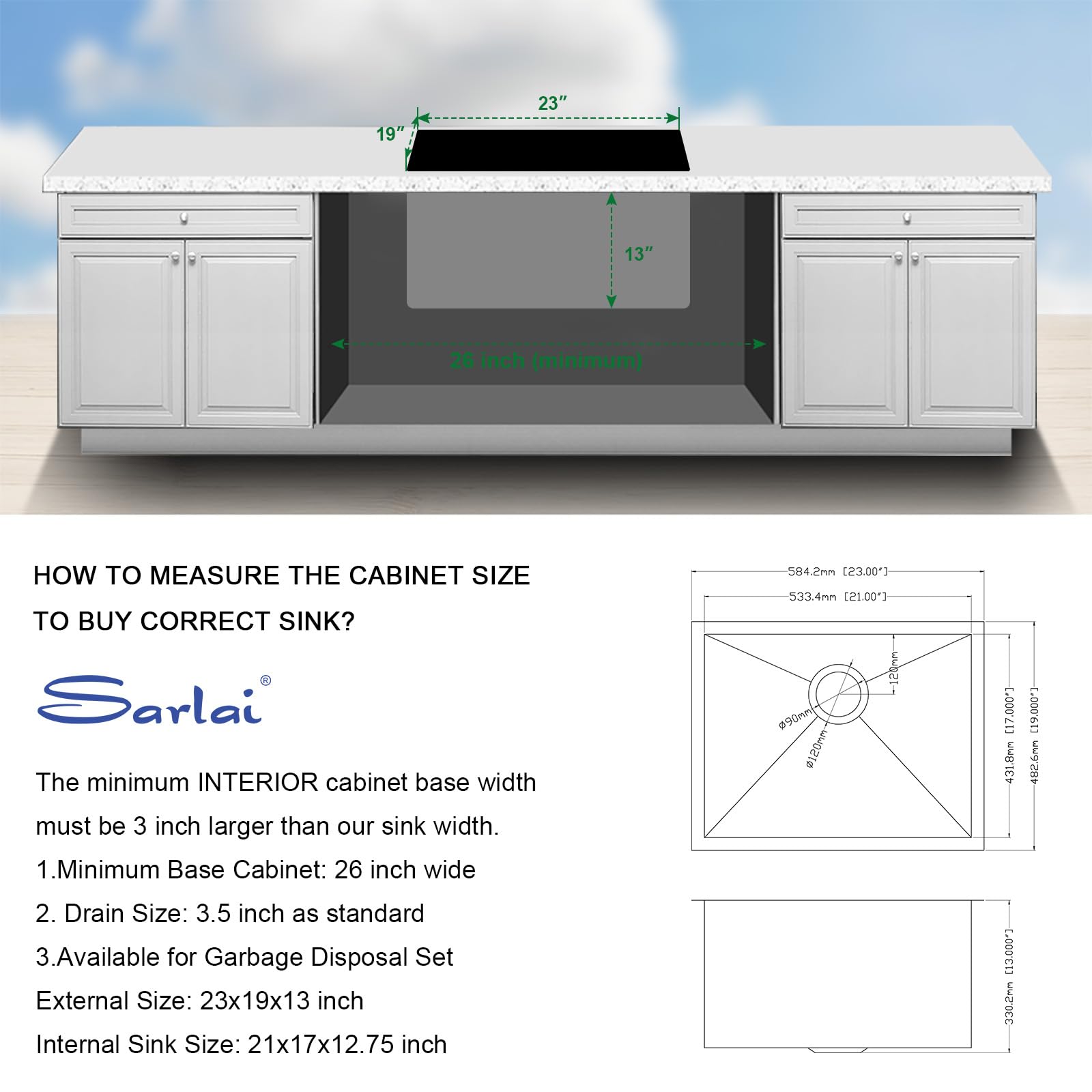 Sarlai Undermount Utility Sink 23 Inch - 23X19X13 Inch Undermount Utility Sink Rectangular Deep Single Bowl 16 Gauge Stainless S