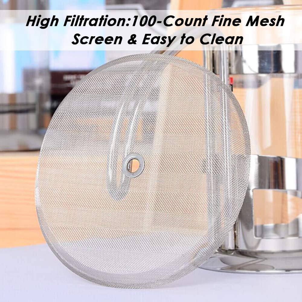 findTop 4 Pack Stainless Steel French Press Replacement Filter Screens - 4 Inch, Silver, Fits 1000 ml / 34 oz / 8 Cup Models