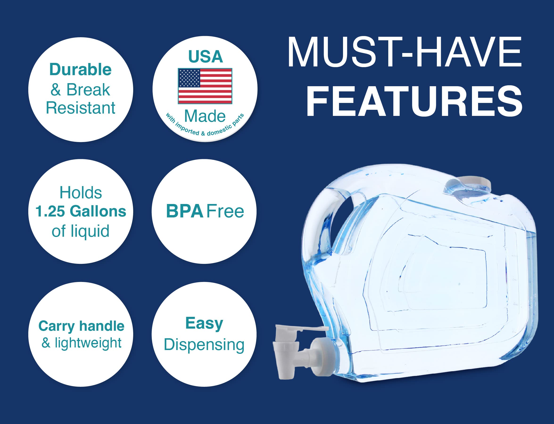 Arrow Home Products Ultra Slimline Drink Dispenser For Fridge, 1.25 Gallon - Plastic Beverage Dispenser With Spigot For Easy Dis