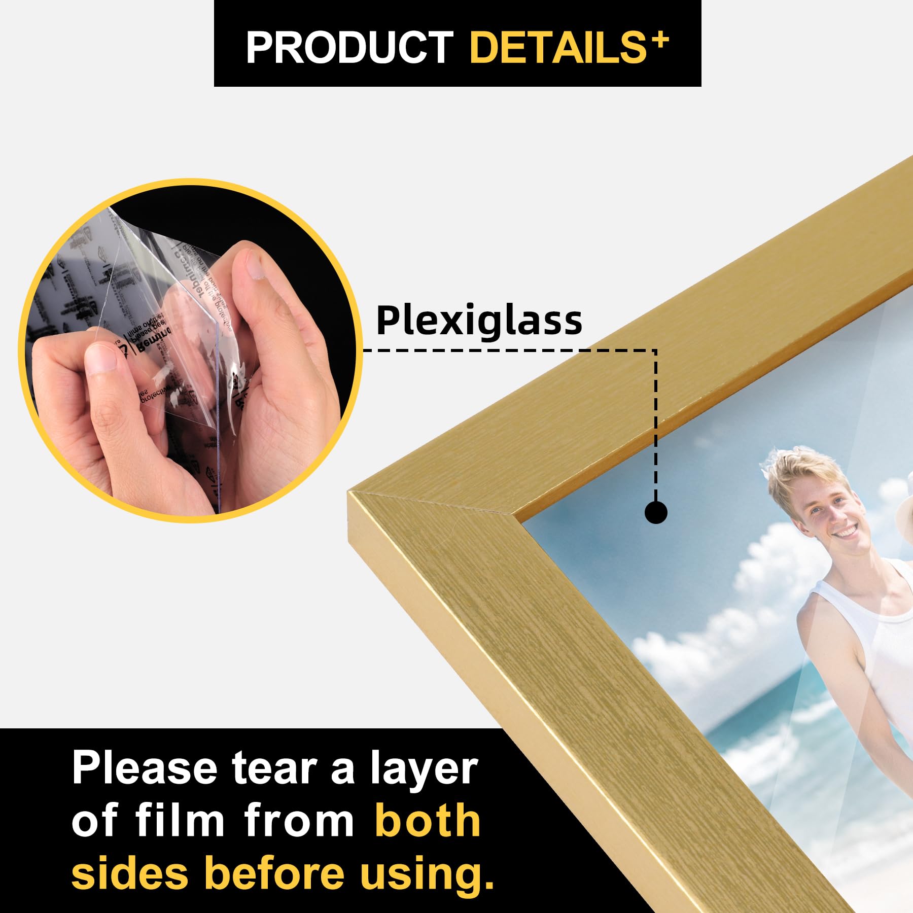 TOFOREVO Picture Frames 5x5 Set of 2 Distressed Gold Wood Grain Photo Frame for Gallery Wall Mounting or Tabletop Display