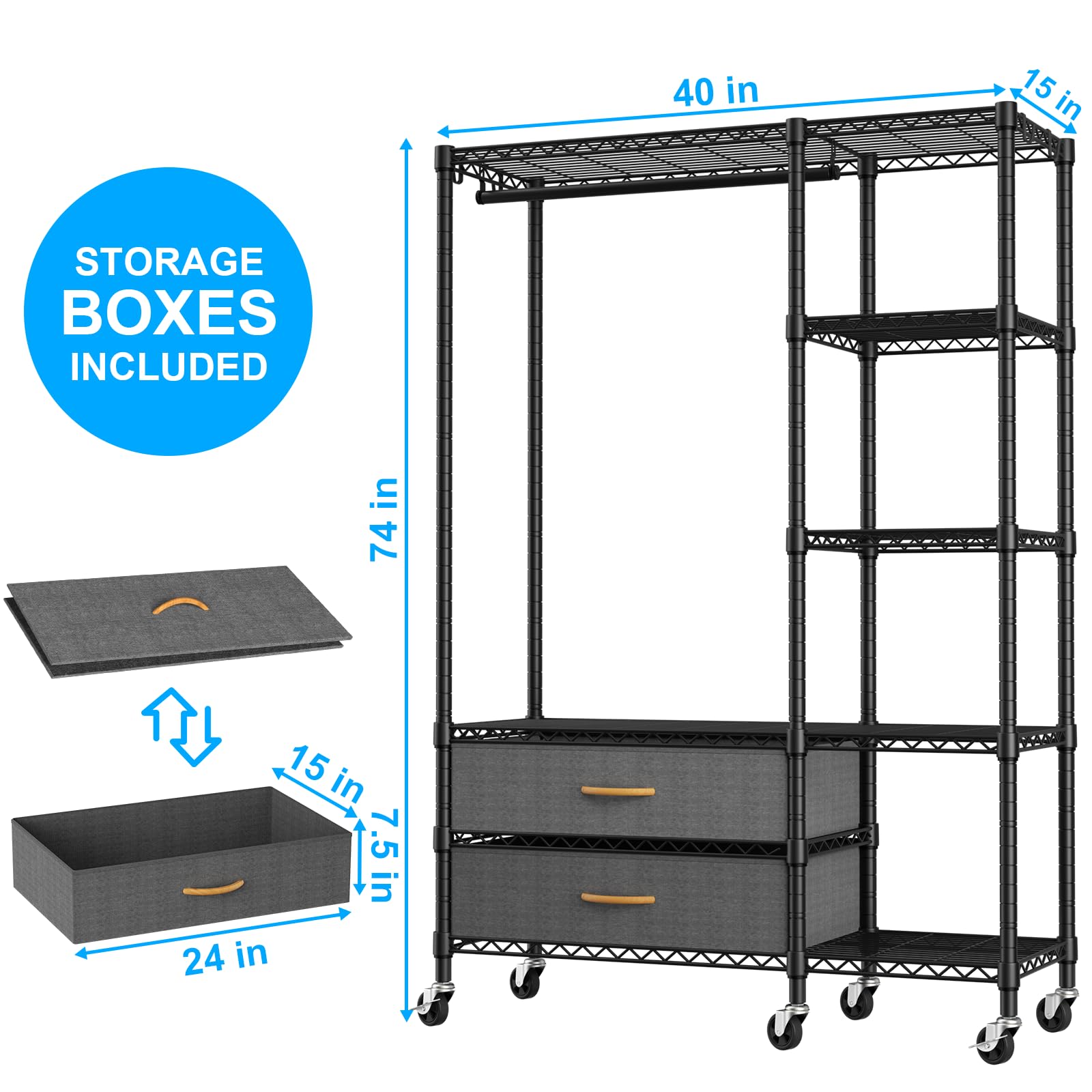 Ulif F3R Heavy Duty Clothes Rack(With Lockable Wheels)Freestanding Clothing Racks For Hanging Clothes