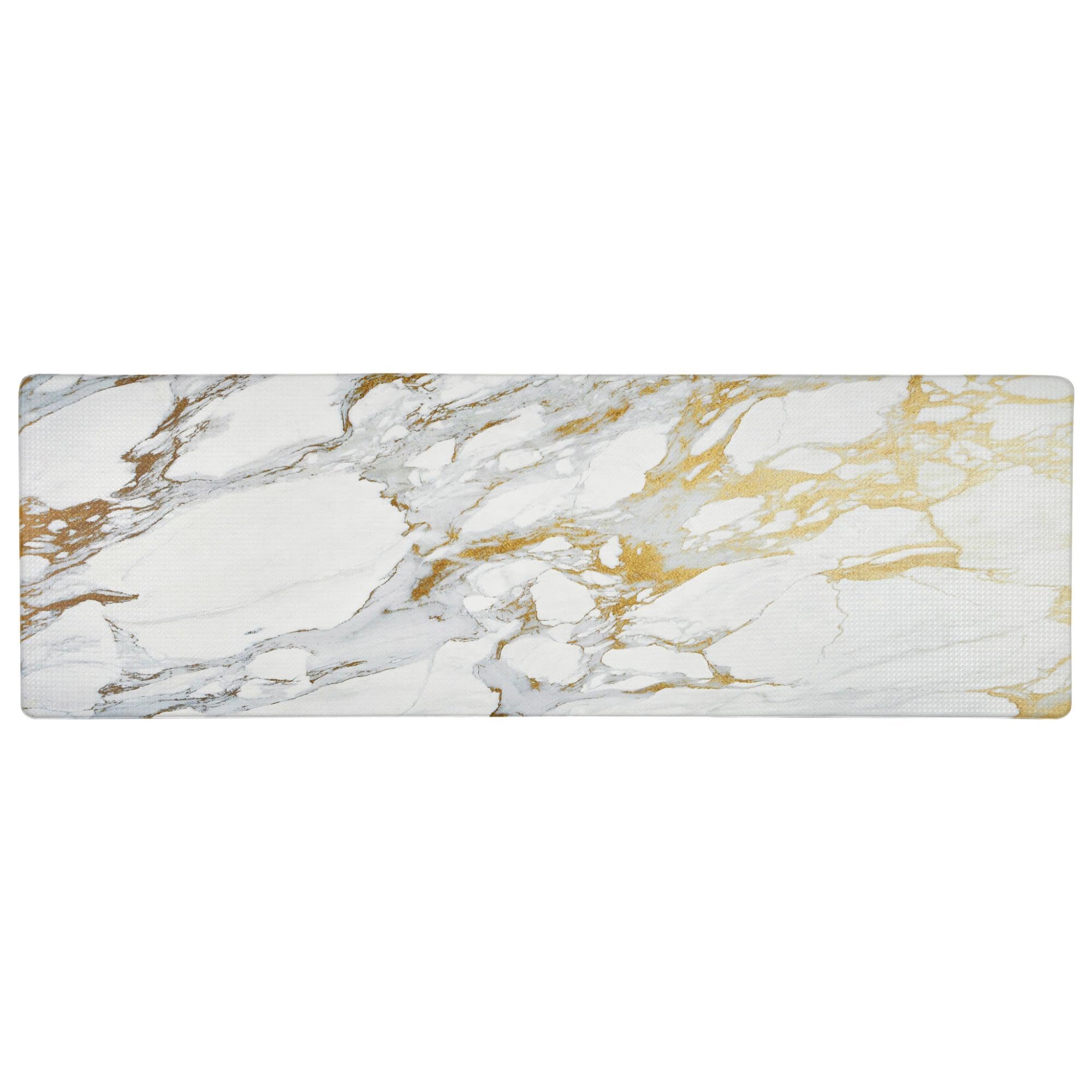 Home Dynamix Cozy Living Modern Marble Runner Anti-Fatigue Kitchen Mat, Non-Slip Floor Mat, Padded Standing Desk Mat, Gold/White